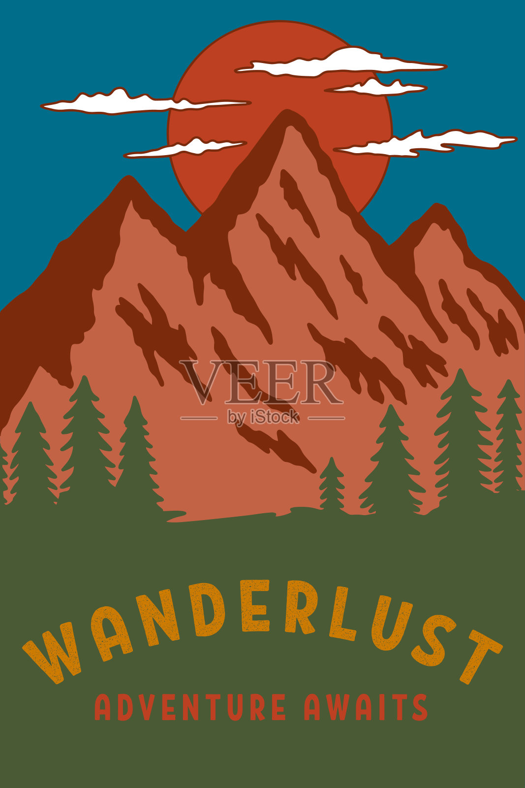 有山的露营传单。设计元素海报,卡片,横幅,标志。矢量图插画图片素材