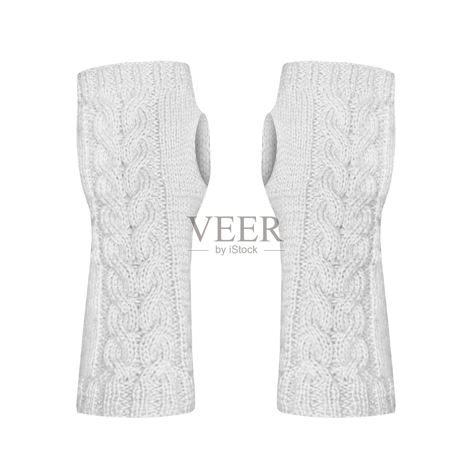 白色羊毛手工制作的无指手套手套孤立照片摄影图片