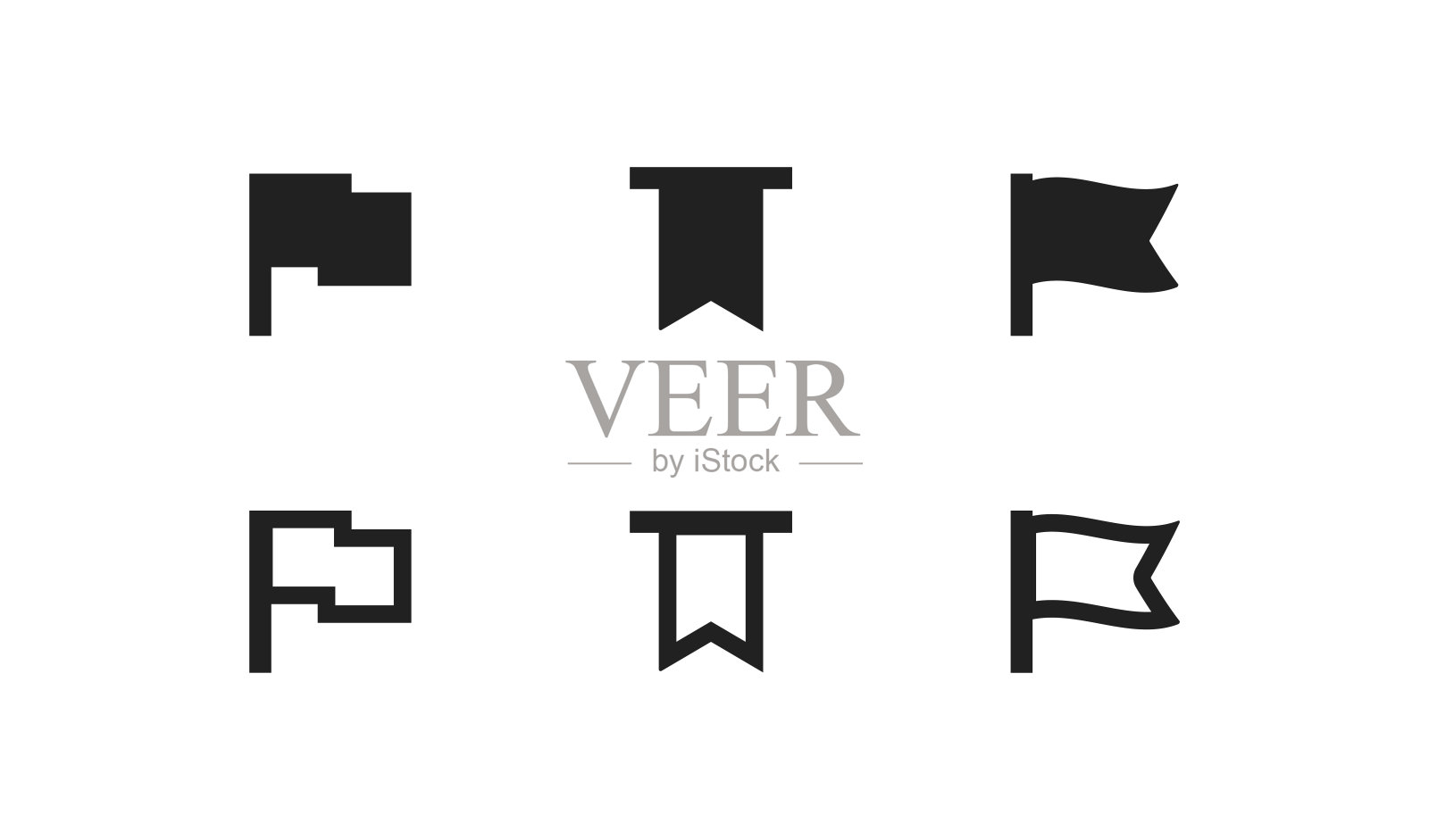国旗图标。形状标志。锦旗简单设置。矢量平面中的位置说明概念图标素材