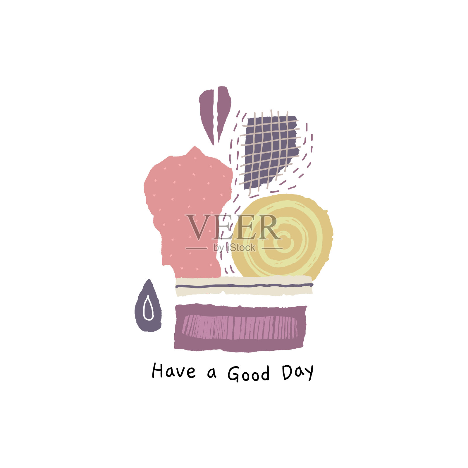 用撕破的纸装饰油漆和墨水斑点的作品。不同形状的粗糙肋和锯齿状边缘插画图片素材