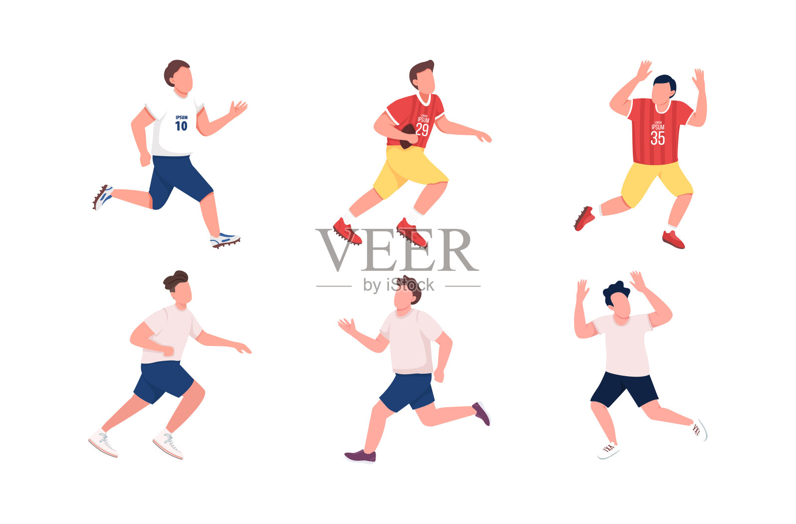 足球运动员平色向量无面字符集插画图片素材