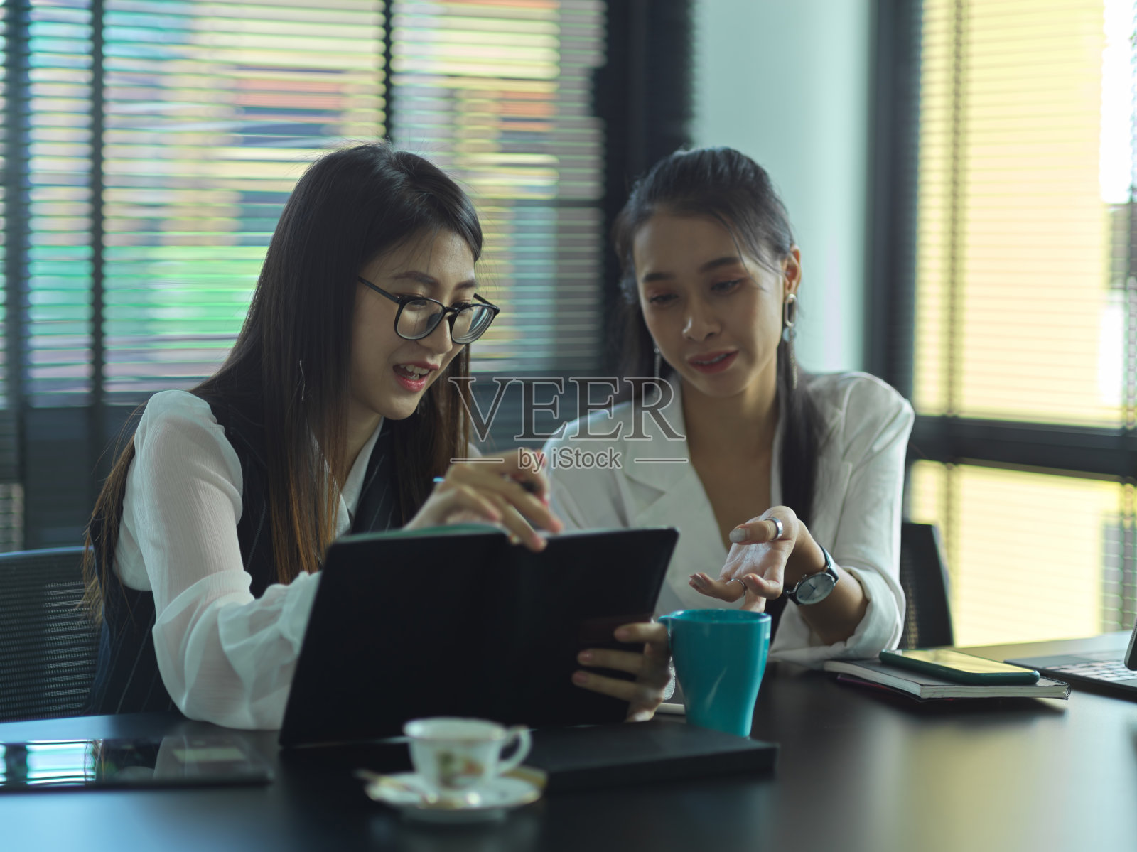 两位女商人在会议室里为她们的项目提供咨询照片摄影图片