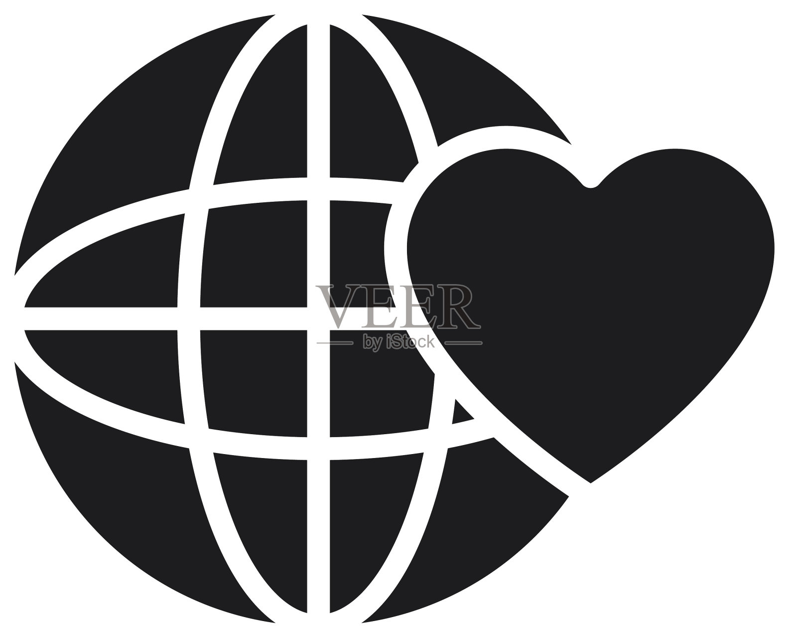 全球球与心脏图标剪影风格插画图片素材