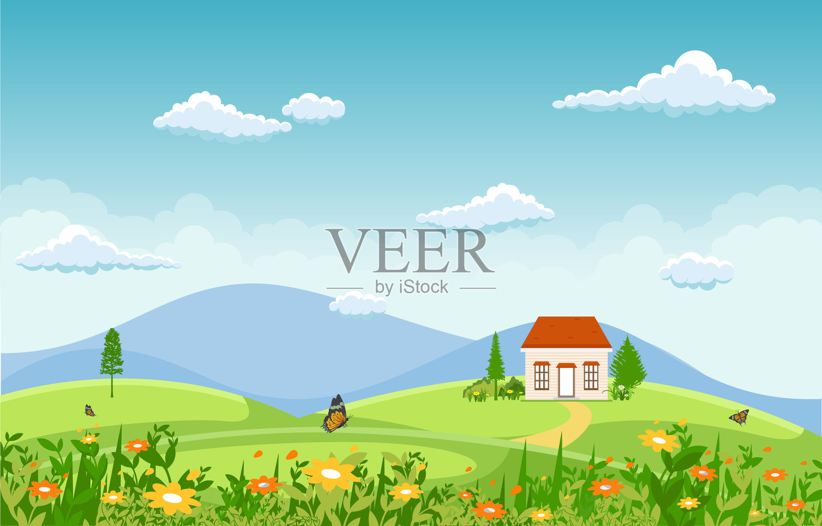 夏天,春天,绿色山谷,户外,新鲜的天空插画图片素材