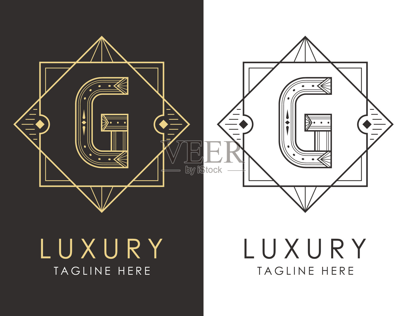 艺术装饰字母G标志有两种颜色变体插画图片素材