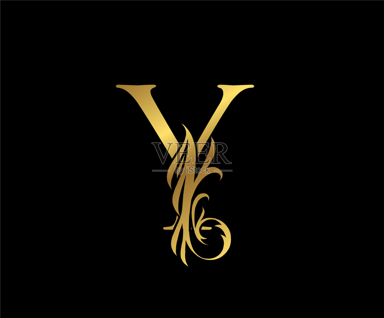 优雅优雅的黄金y字母花卉标志复古插画图片素材