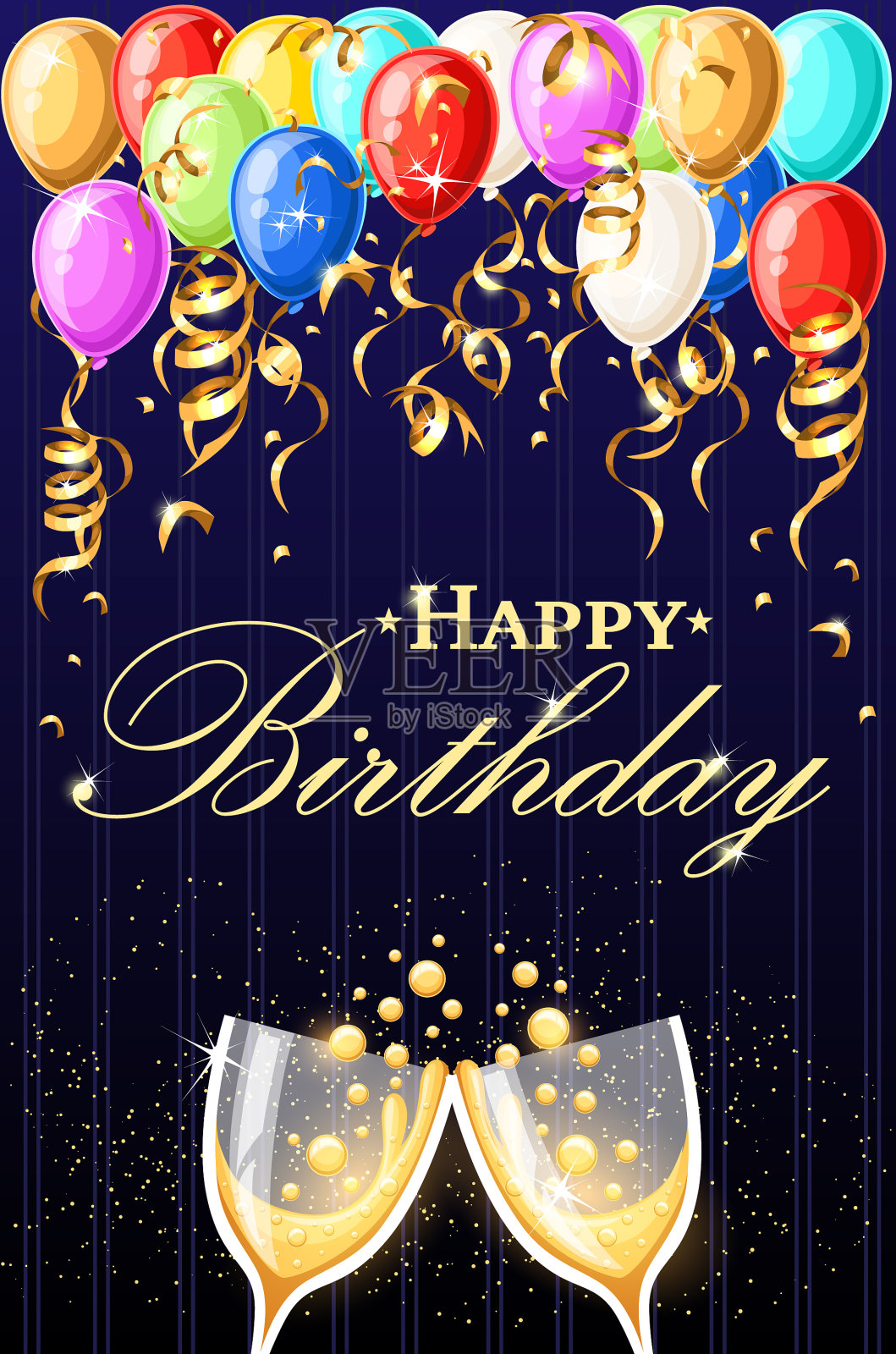 生日快乐-金箔纸屑和白色插画图片素材