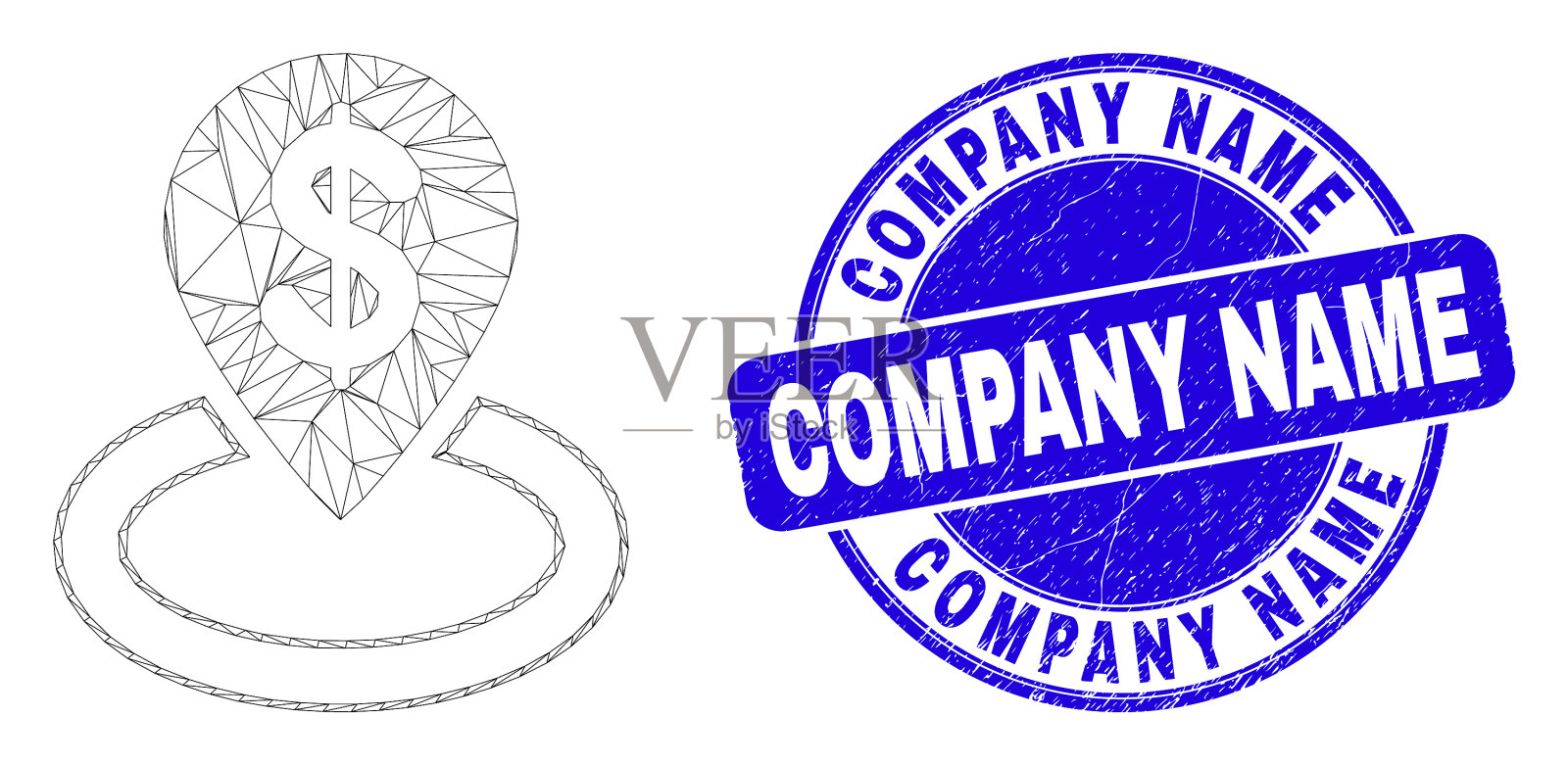 蓝色垃圾公司名称,印章和网眼插画图片素材