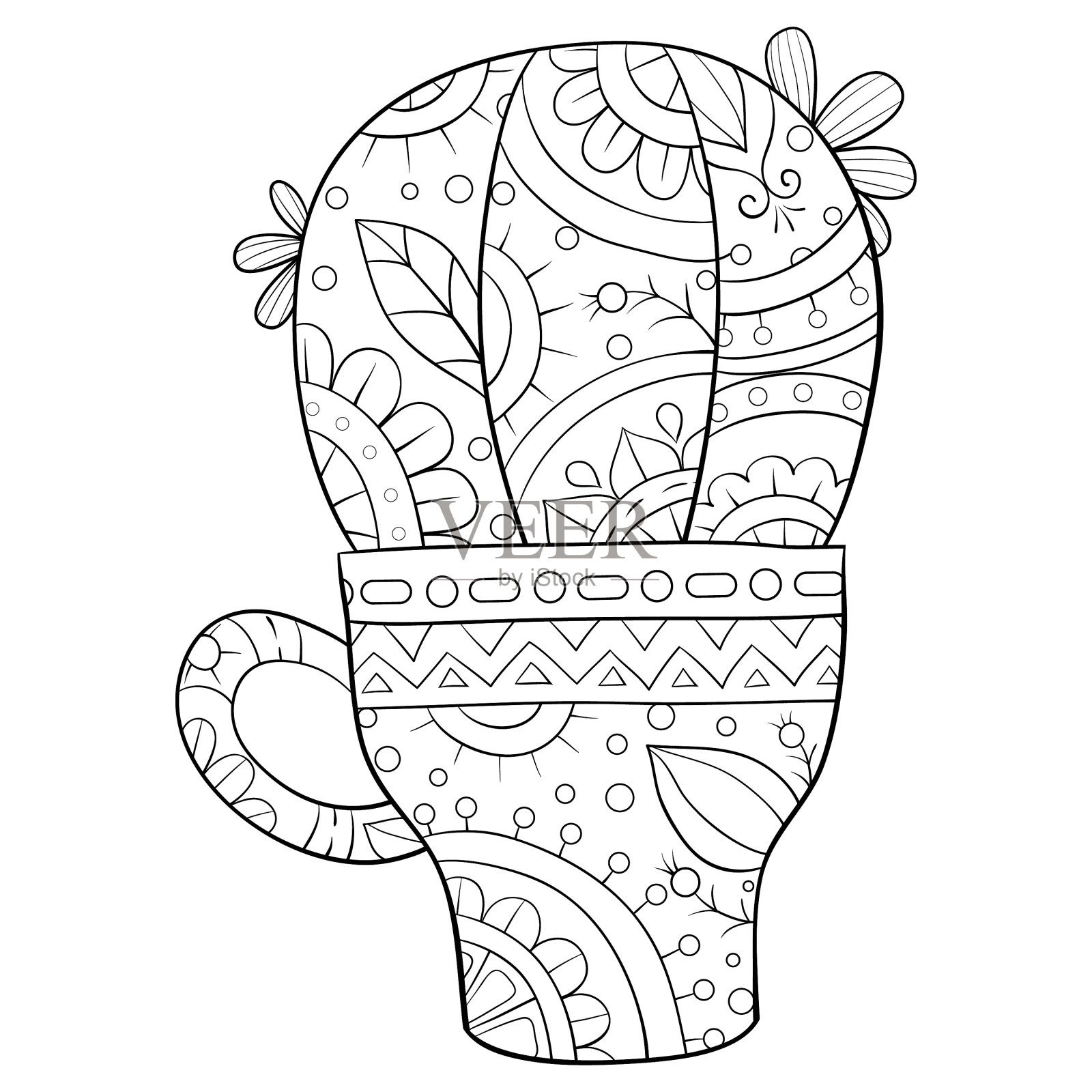 成人涂色书,一个可爱的仙人掌设计元素图片