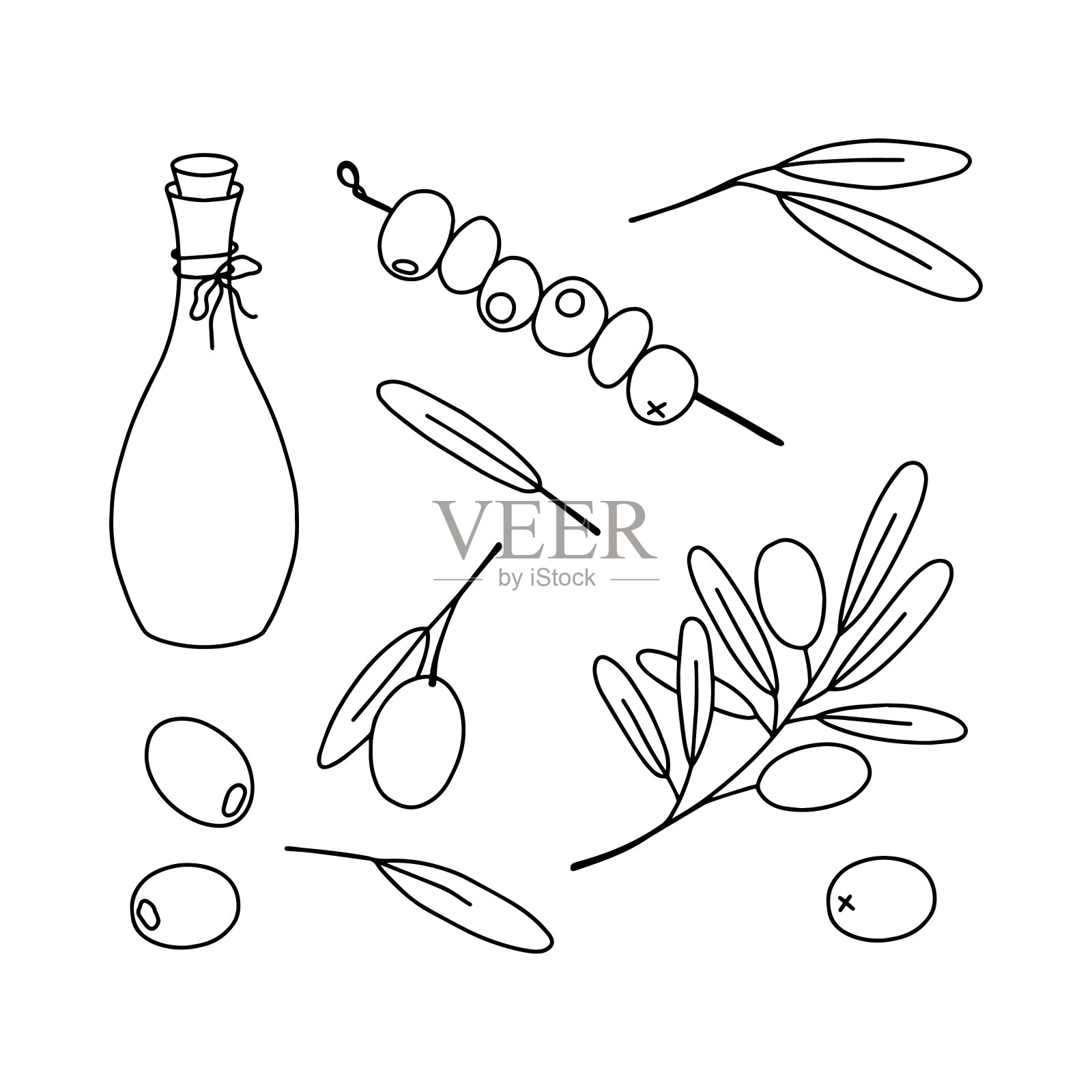 橄榄色套装,手绘矢量线插图。插画图片素材