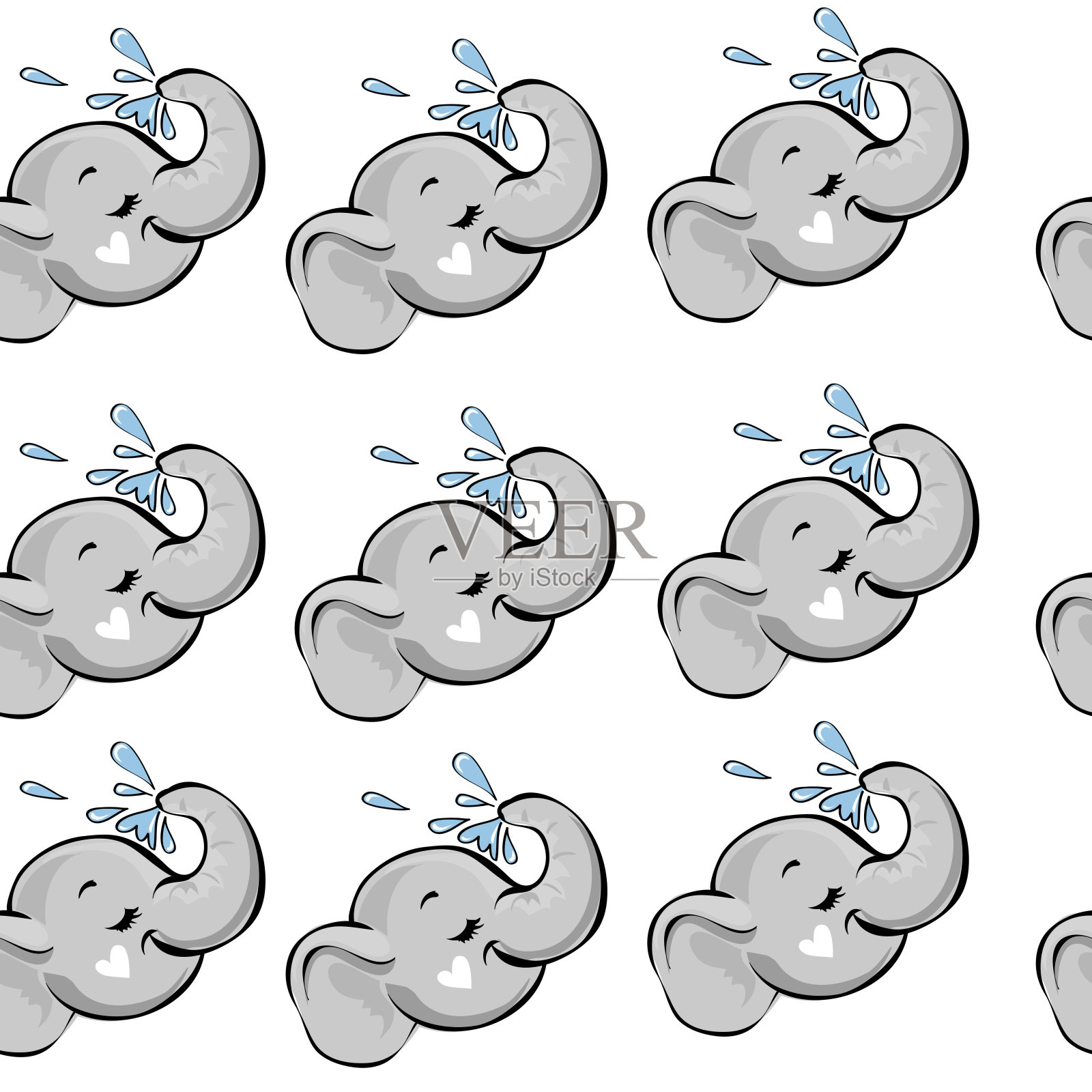 小象头上白底无缝图案。矢量插图儿童。新生的概念插画图片素材