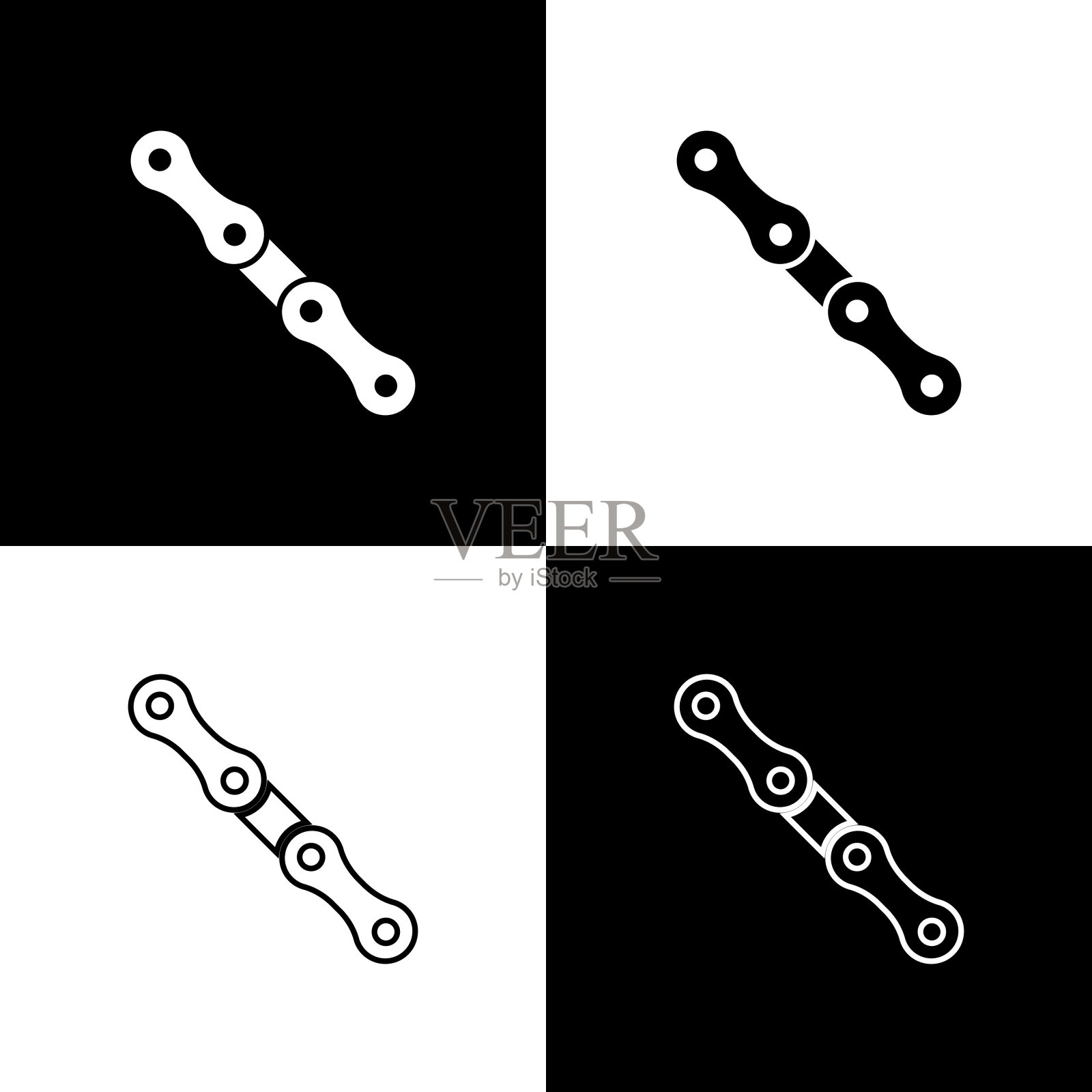 设置汽车链图标隔离在黑色和白色背景。向量插画图片素材