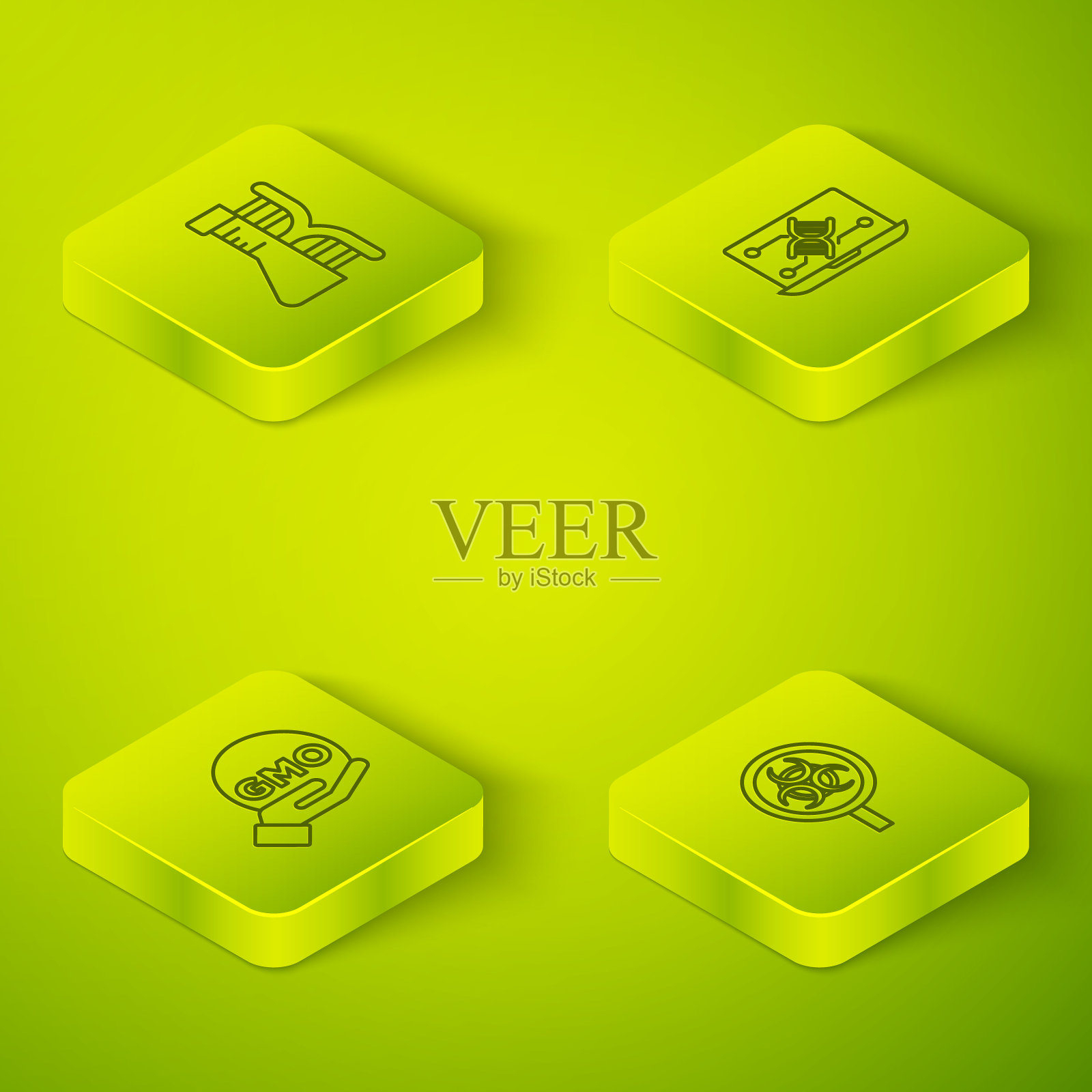 设置等距线基因工程修改,转基因,生物危害和放大镜和DNA研究,搜索图标。向量图标素材