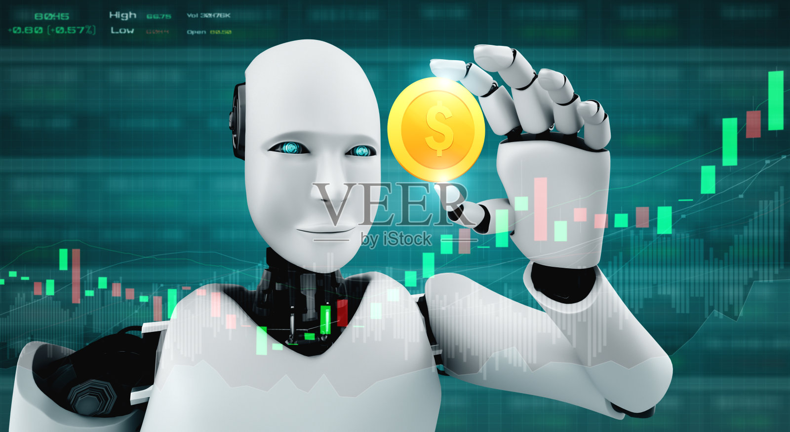 未来金融科技由人工智能机器人控制,使用机器学习照片摄影图片