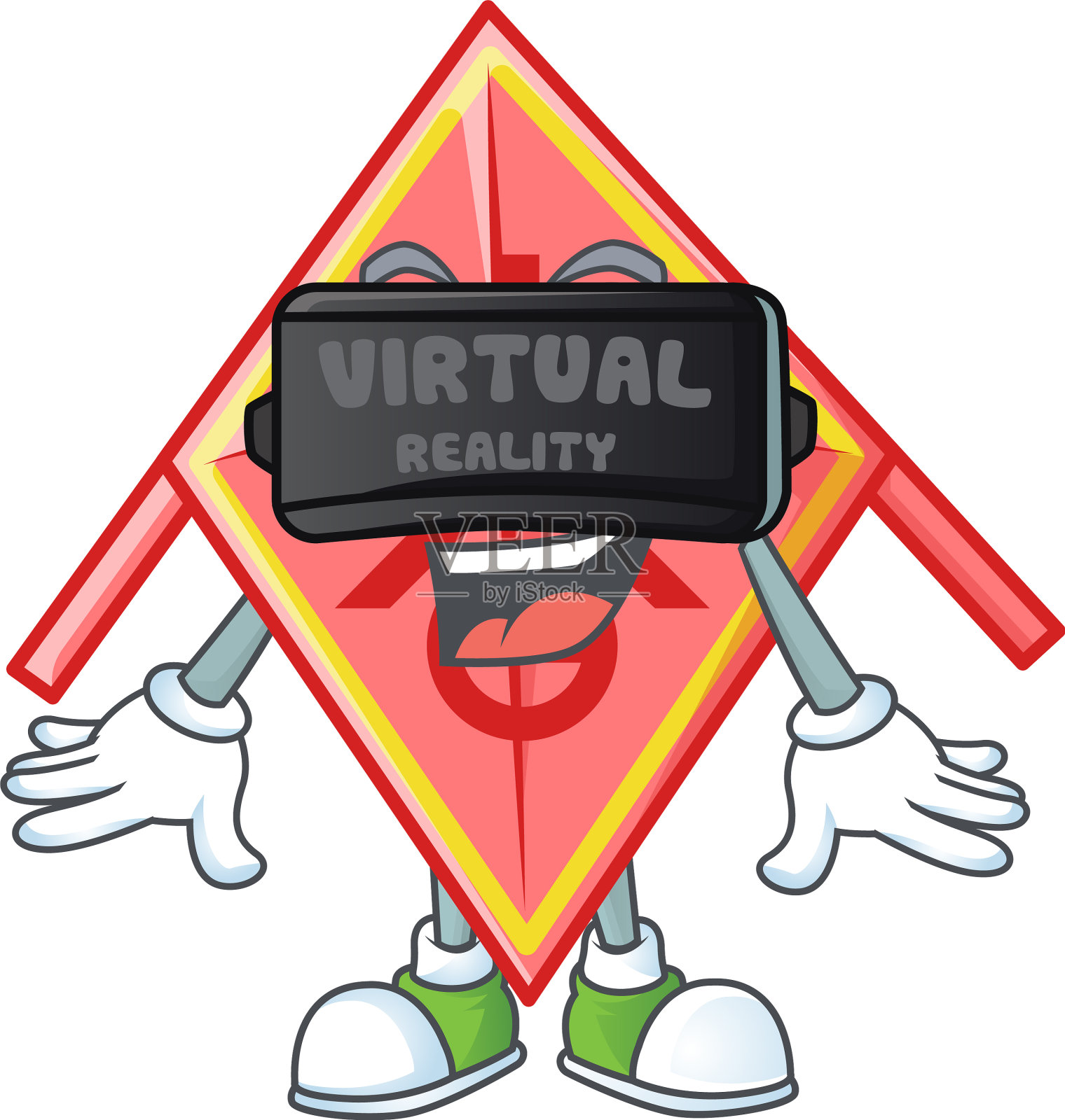 戴着虚拟现实头盔的中国红风筝插画图片素材