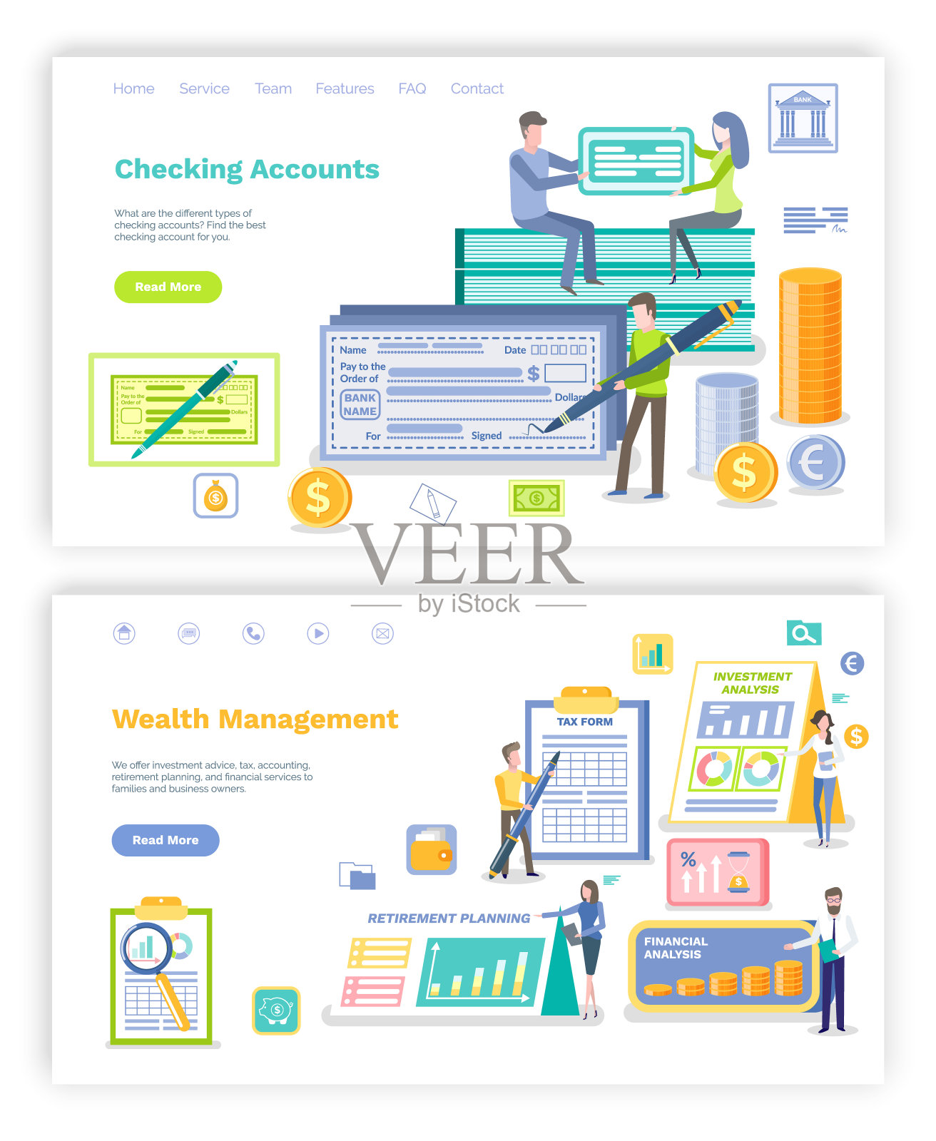 检查帐户和投资计划Web设置设计模板素材