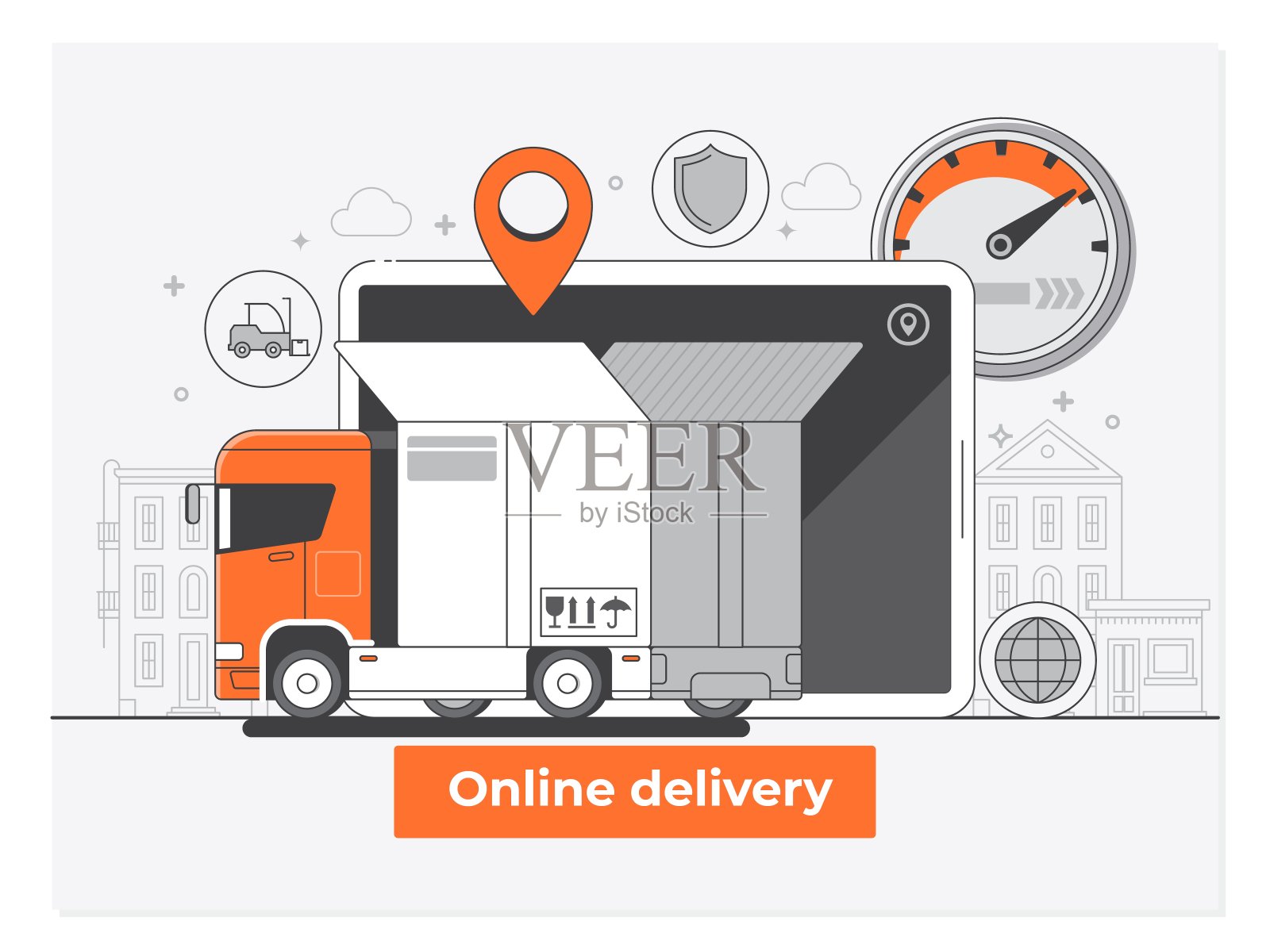 平面风格矢量插图交付服务理念。在线地图、跟踪、服务。插画图片素材