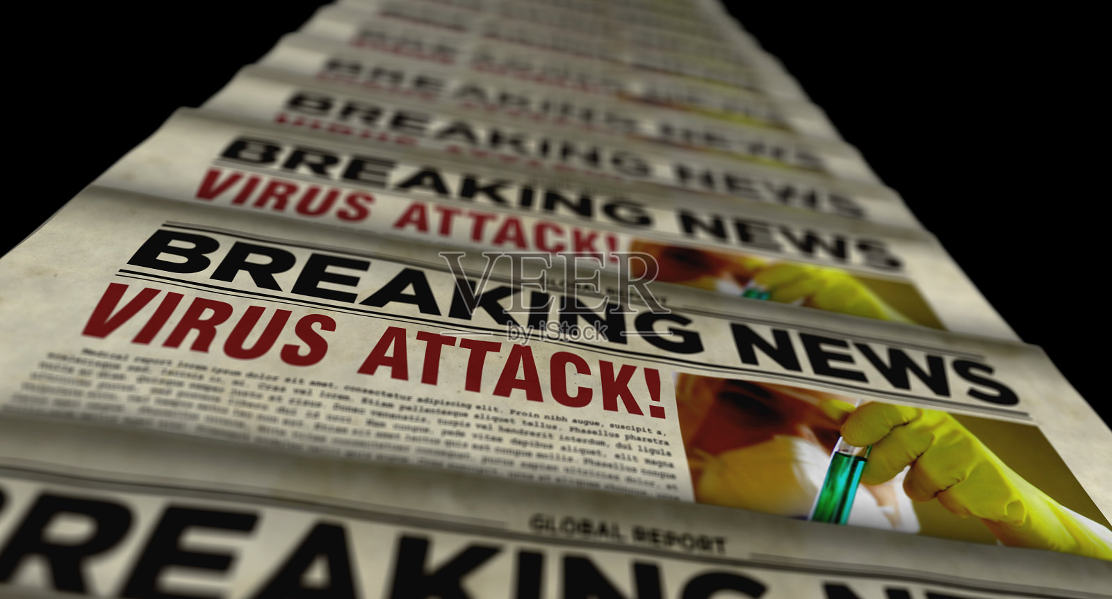 病毒攻击突发新闻-报纸印刷机照片摄影图片