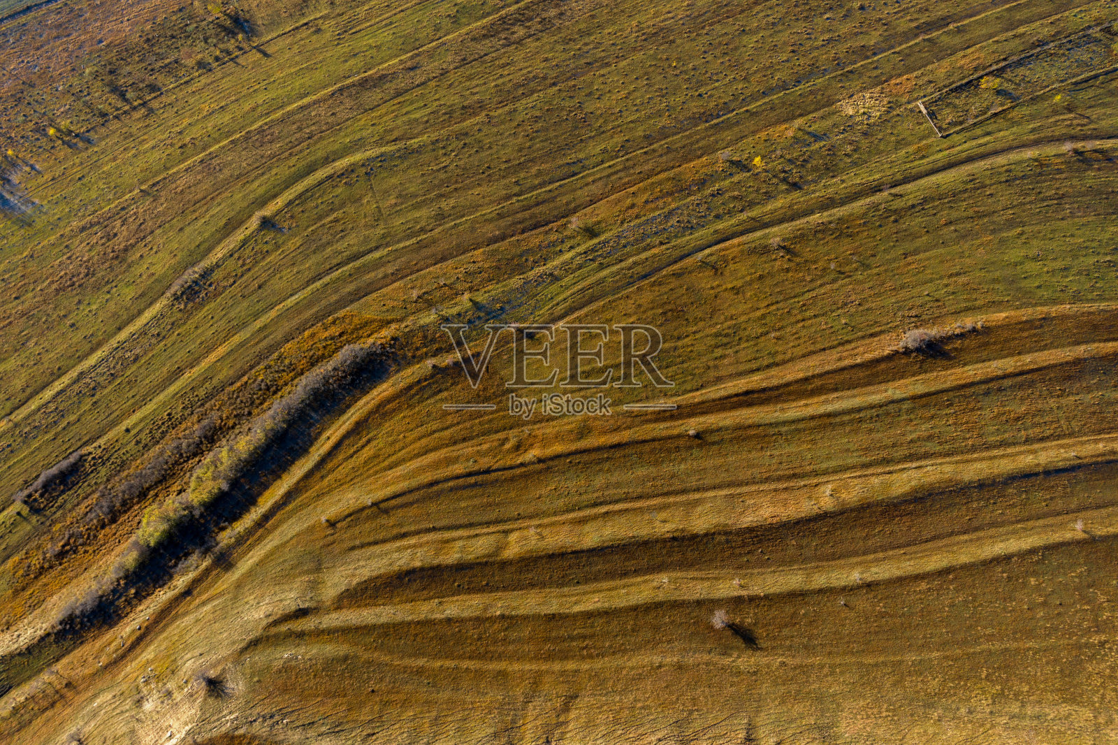 鸟瞰图梯田绿色山丘,乡村景观照片摄影图片