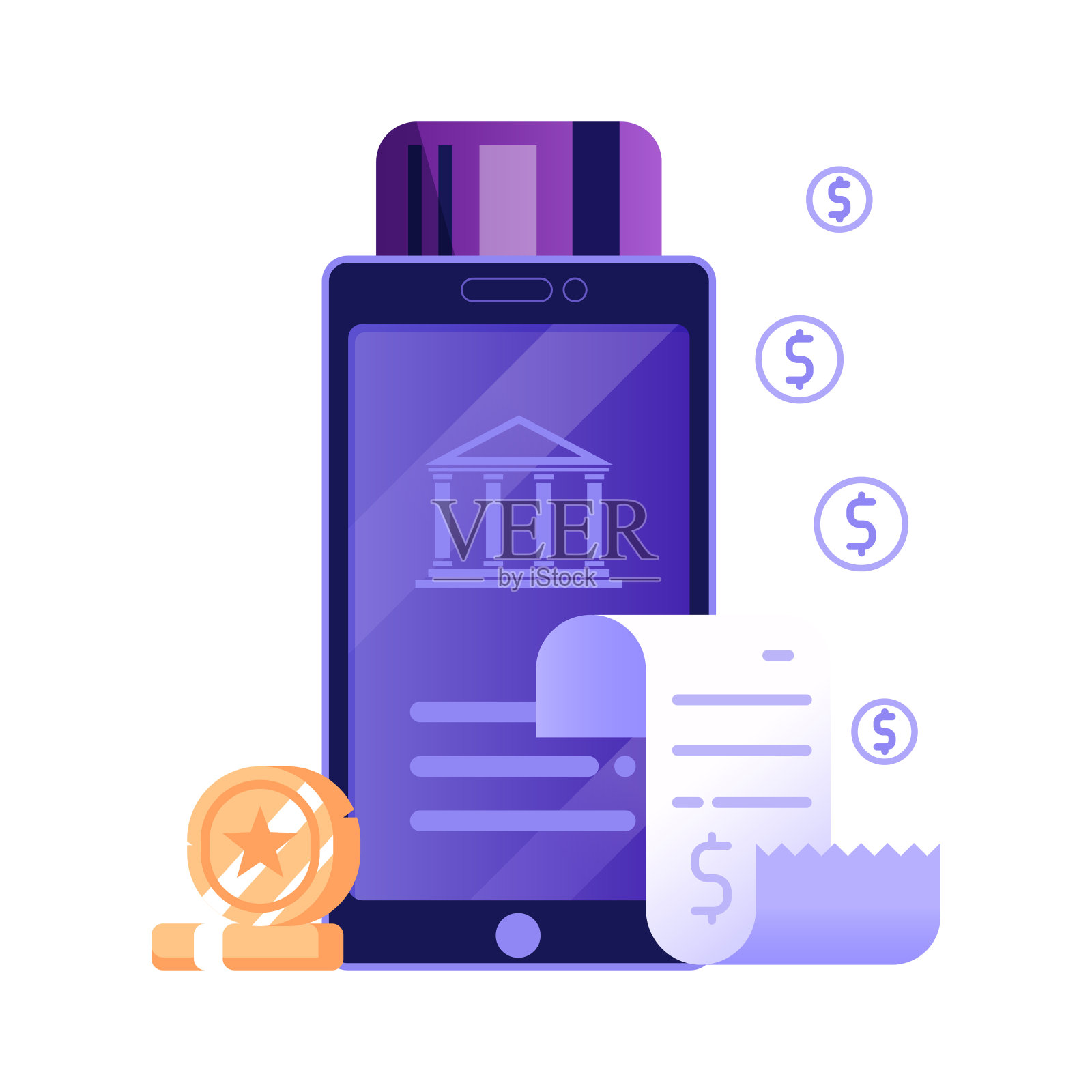 平面设计中的移动支付在线账单图标插画图片素材