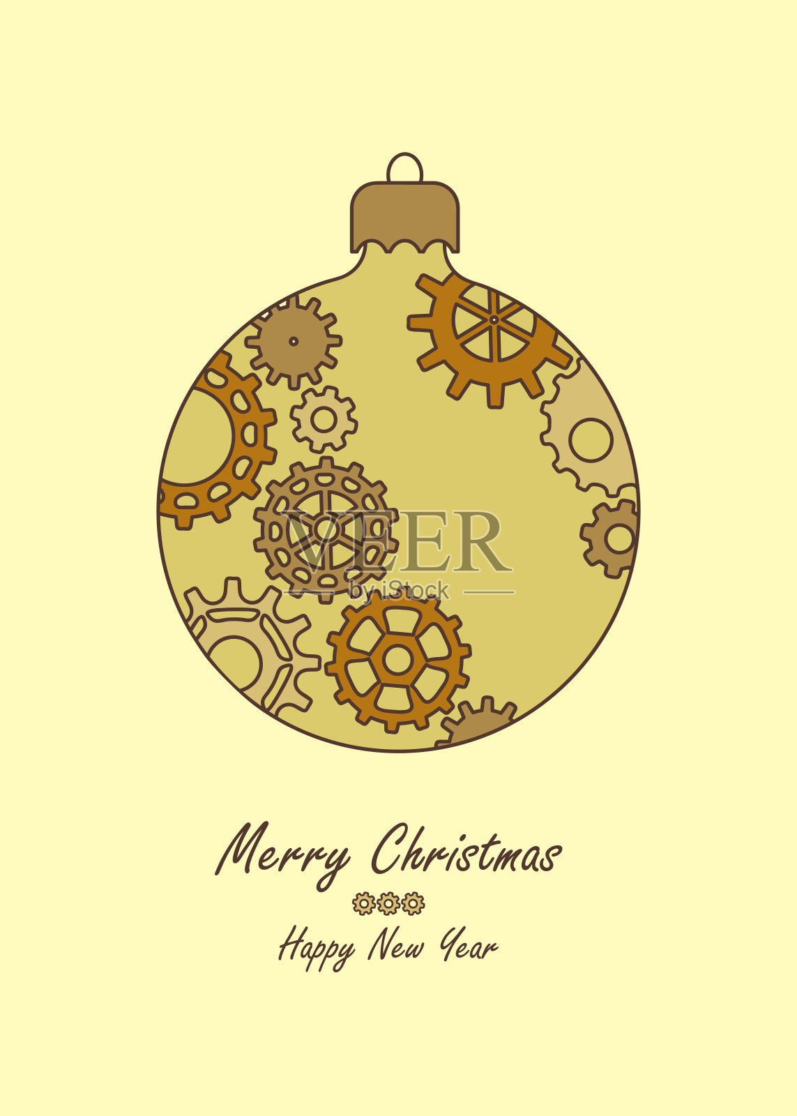 蒸汽朋克风格的圣诞舞会。抽象机械圣诞球。向量贺卡设计模板素材