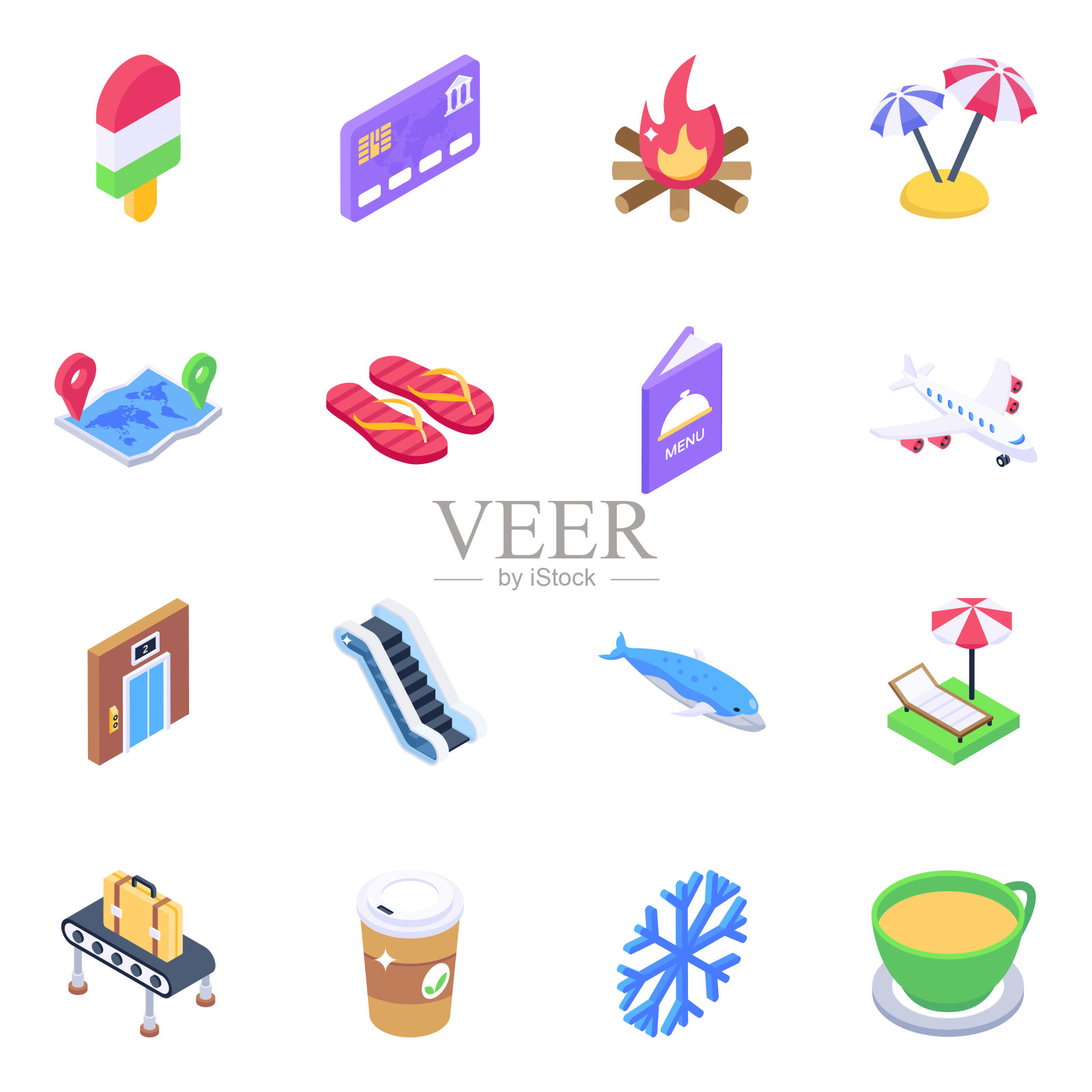 现代等距风格的旅行图标图标素材