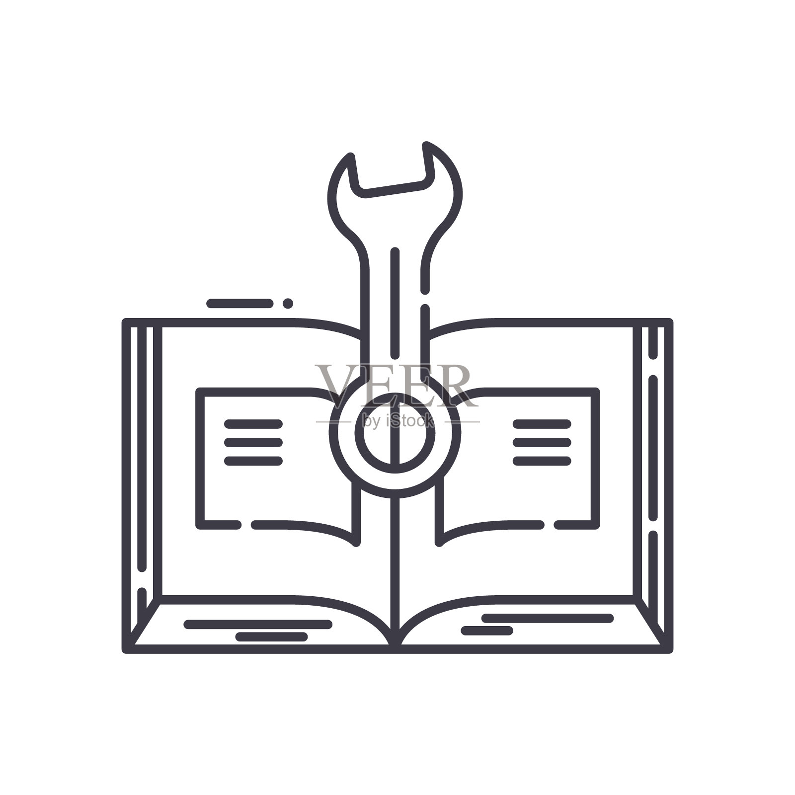 服务书图标,线性隔离插图,细线矢量,网页设计标志,轮廓概念符号与可编辑笔画在白色背景。插画图片素材