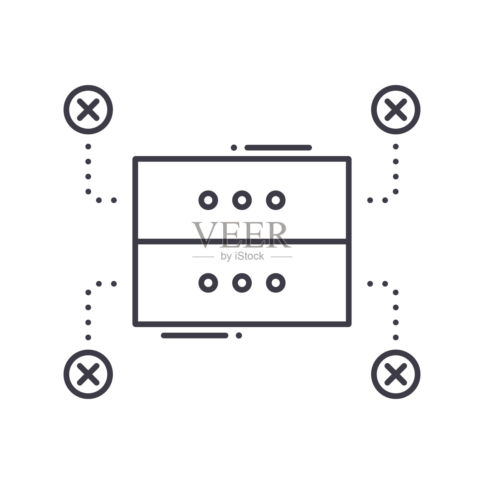 服务器不可用的图标,线性孤立的插图,细线矢量,网页设计标志,大纲概念符号与可编辑的笔触在白色的背景。插画图片素材