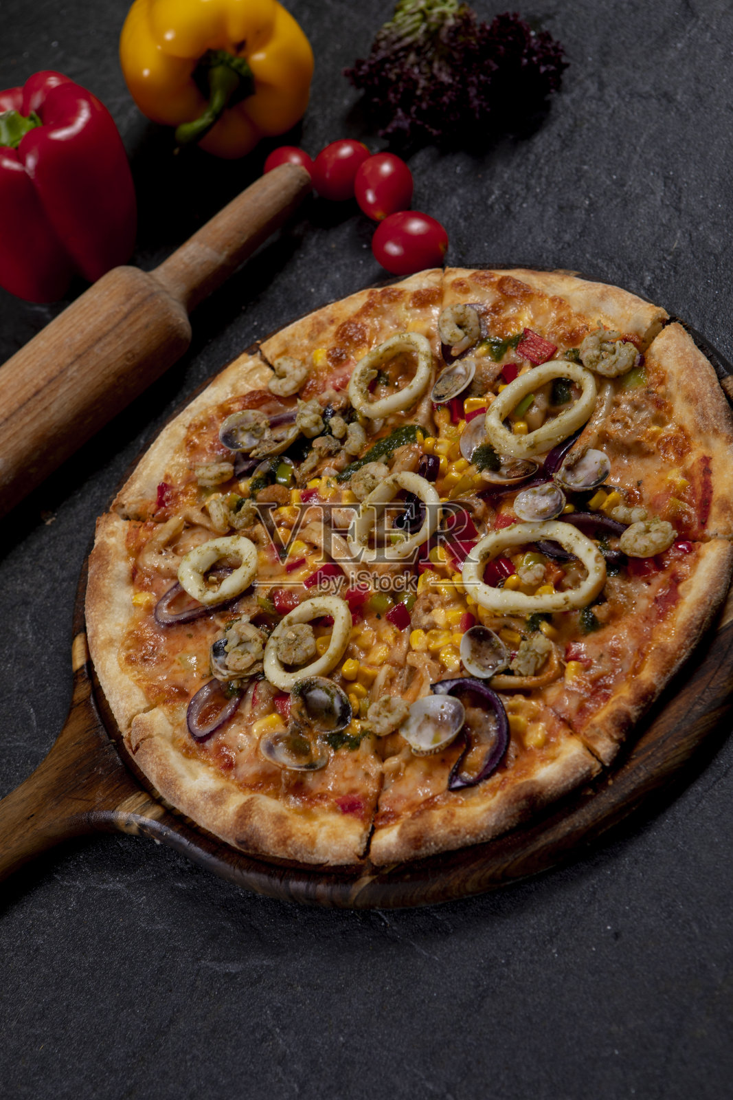 海鲜披萨照片摄影图片