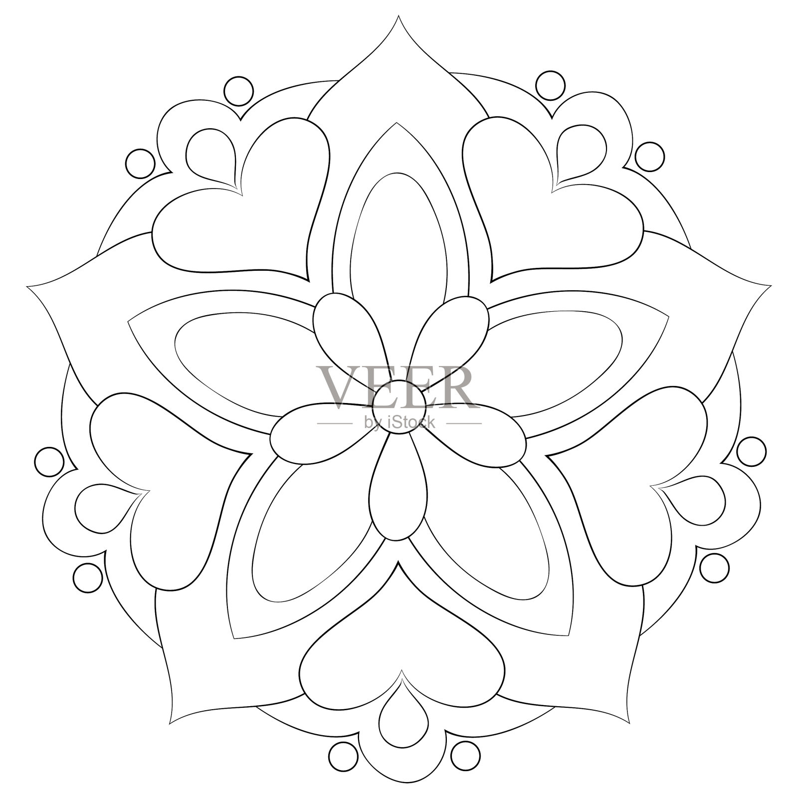 儿童涂色的书页上画着可爱的曼荼罗形象插画图片素材