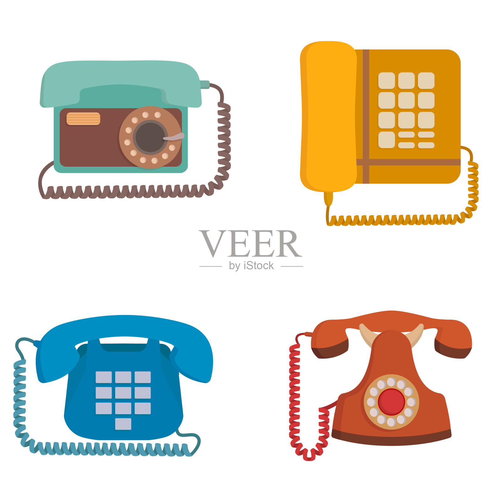 一组复古手机。插画图片素材