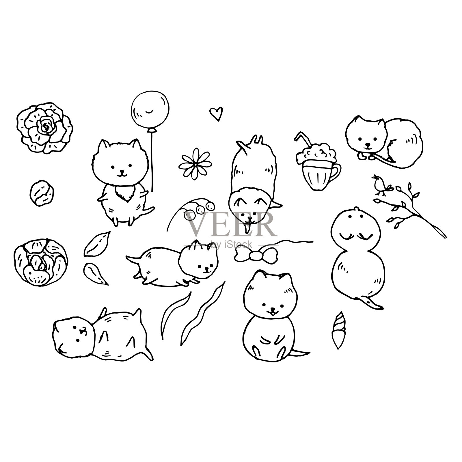 可爱的猫。矢量插图。线性图。插画图片素材