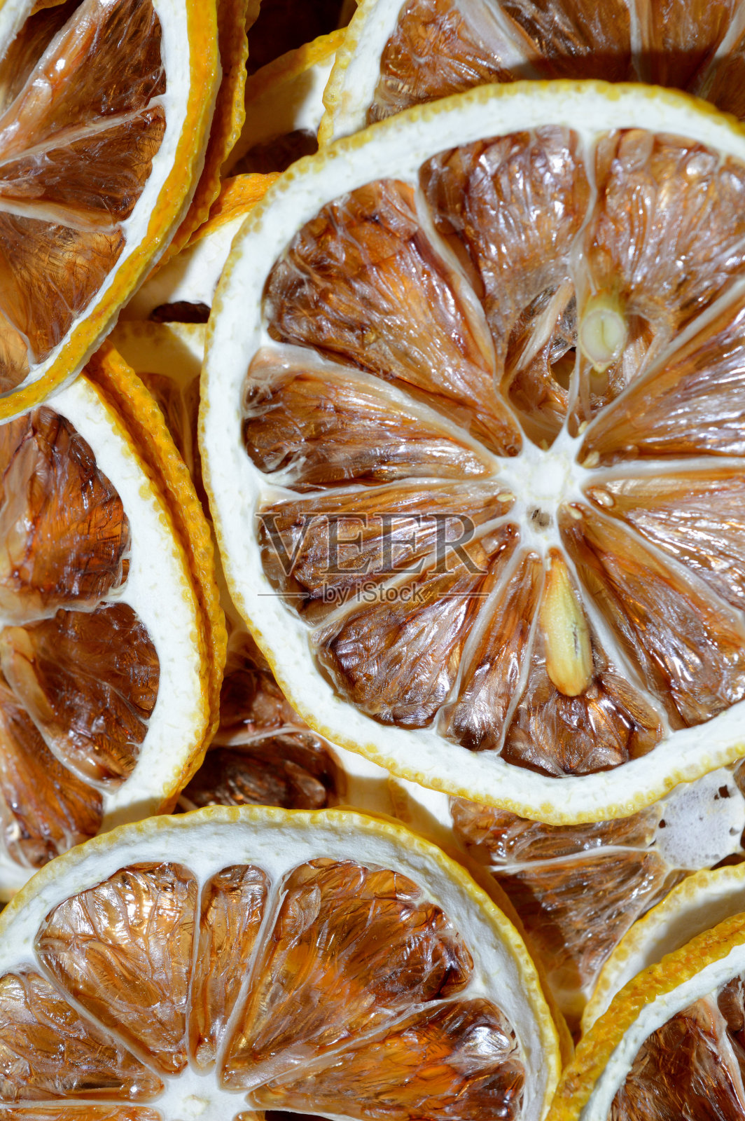 切成片的干柠檬。照片摄影图片