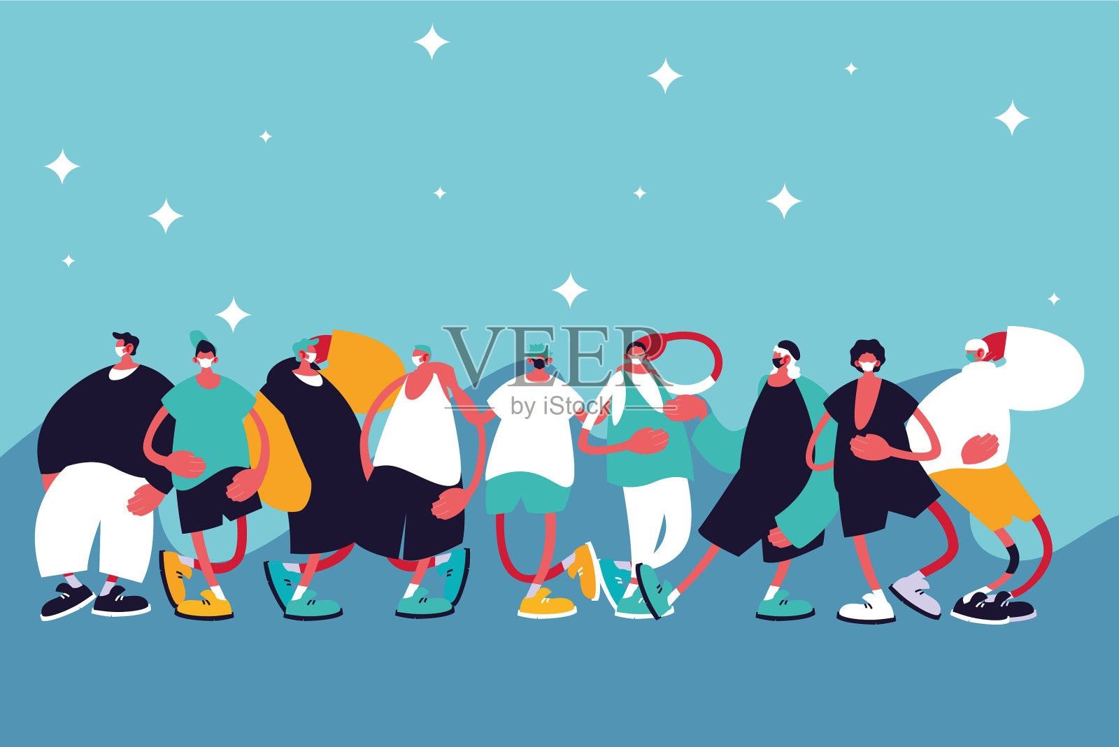 都市男性卡通面具和休闲服装插画图片素材