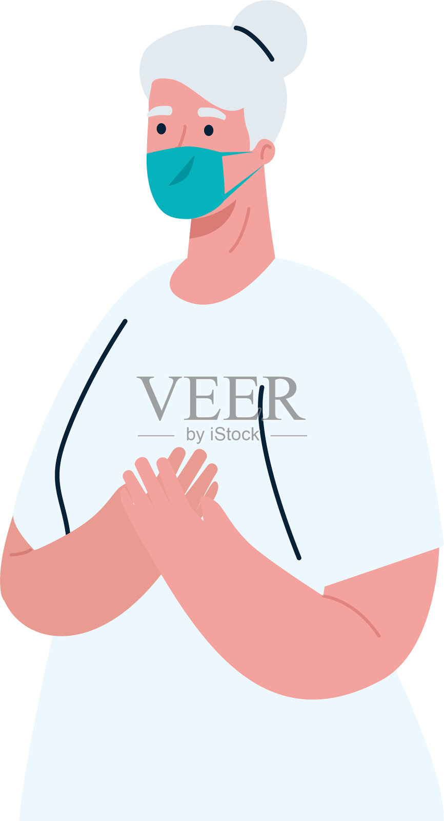 有医用面具设计的老女人化身插画图片素材