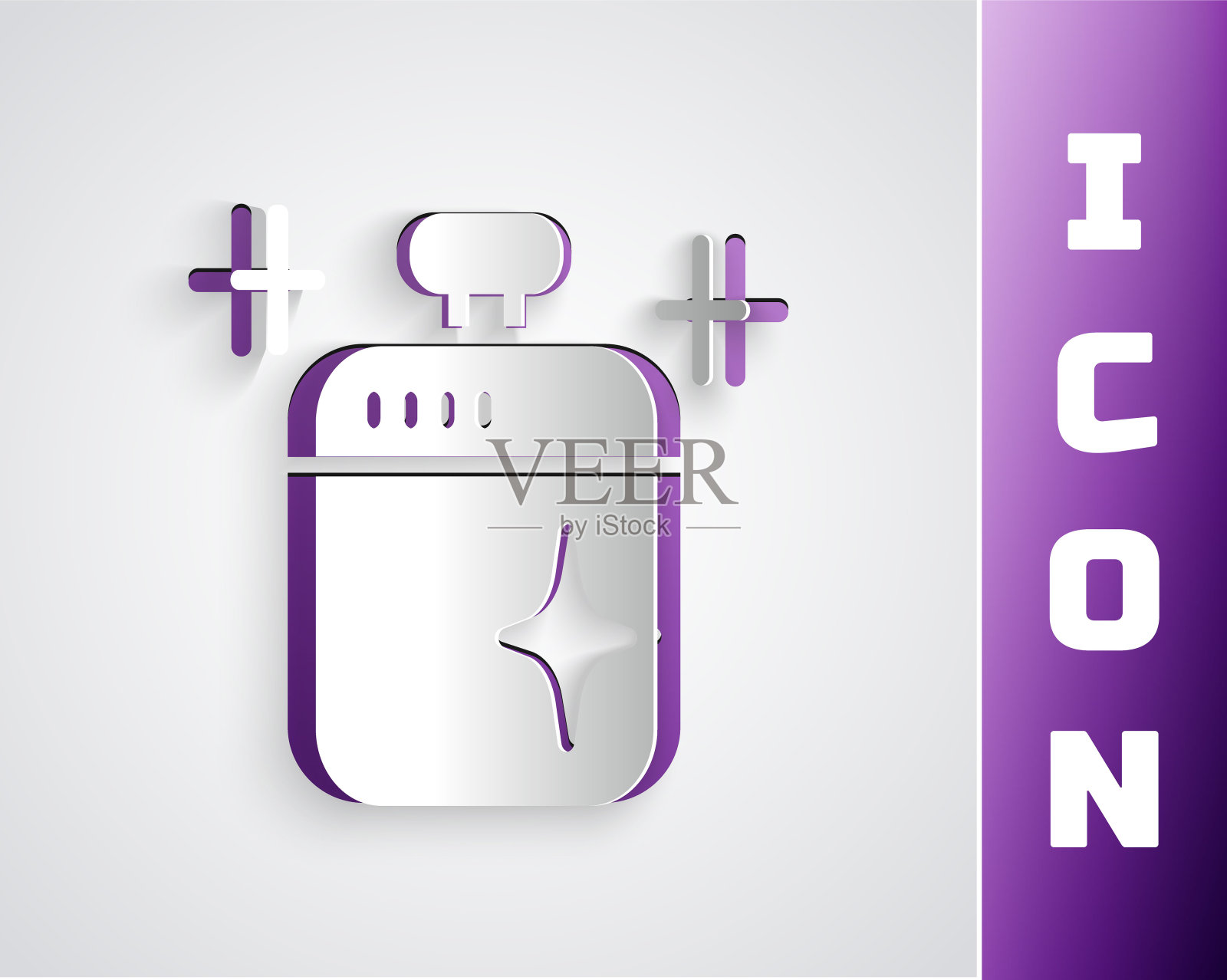 剪纸干净的烹饪锅图标孤立在灰色的背景。煮或炖食物的象征。纸艺术风格。向量插画图片素材