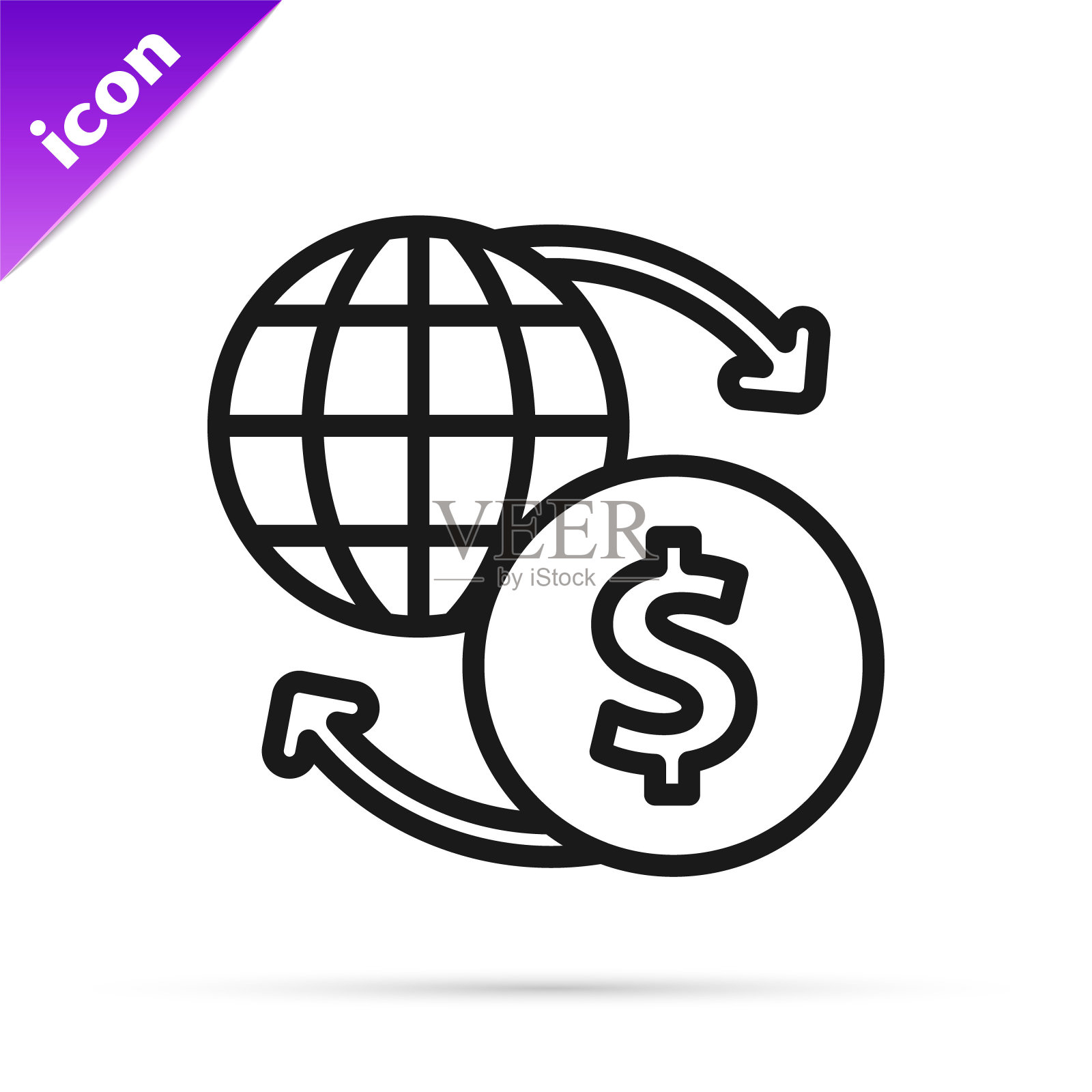 黑色线货币交换图标孤立在白色背景。欧元和美元现金转帐符号。银行货币符号。向量图标素材