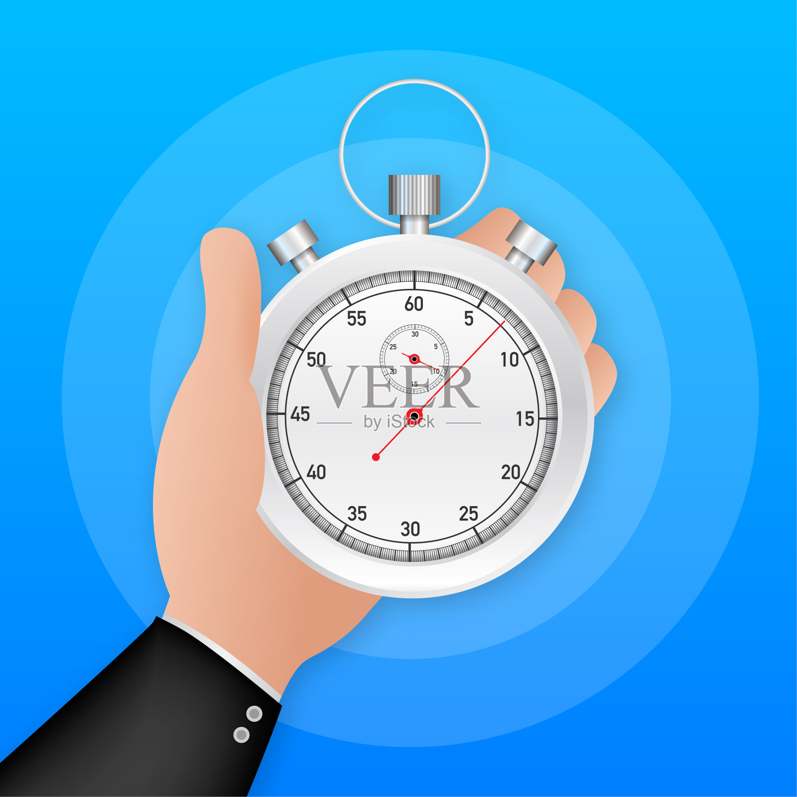 计时器手卡通风格。商业管理。秒表图标矢量。时间管理。矢量插图。插画图片素材