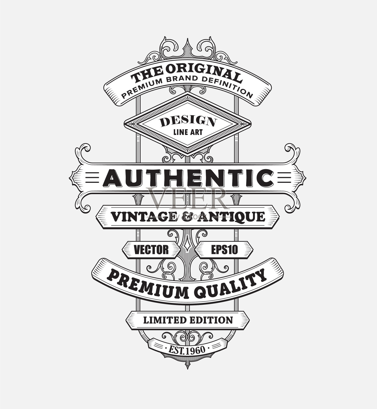 古董西方古董框架标签印刷插画图片素材