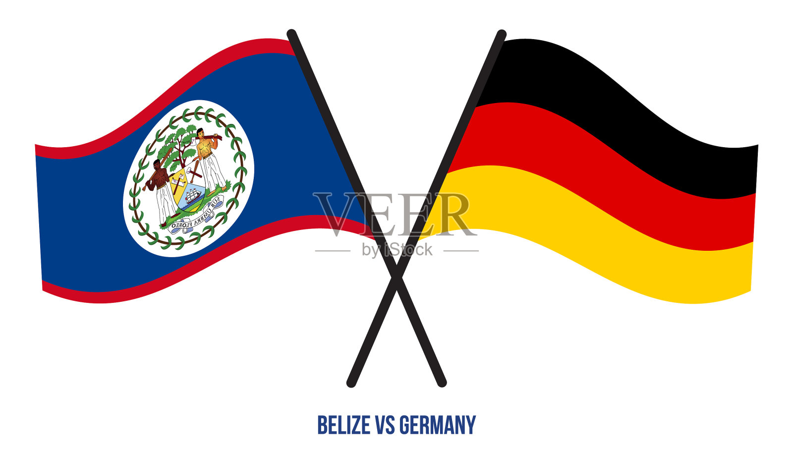 伯利兹和德国的国旗交叉飘扬插画图片素材