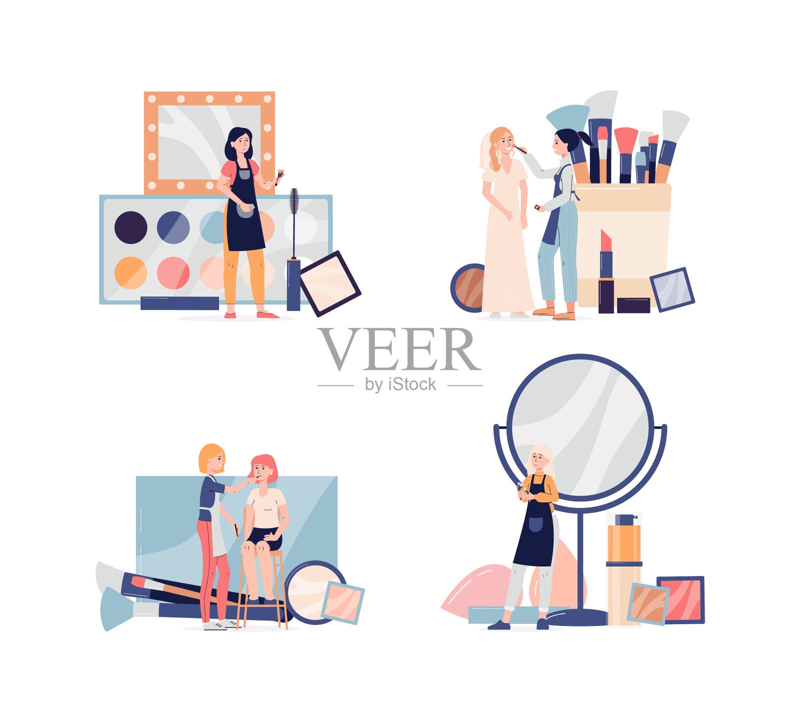 设置化妆工具和装饰化妆品平面图标素材