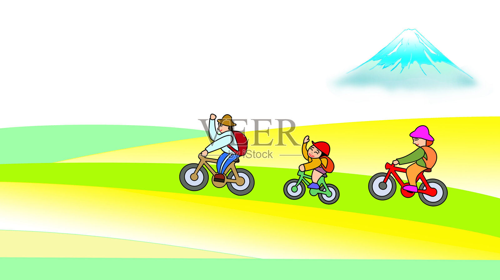 家人骑自行车插画图片素材