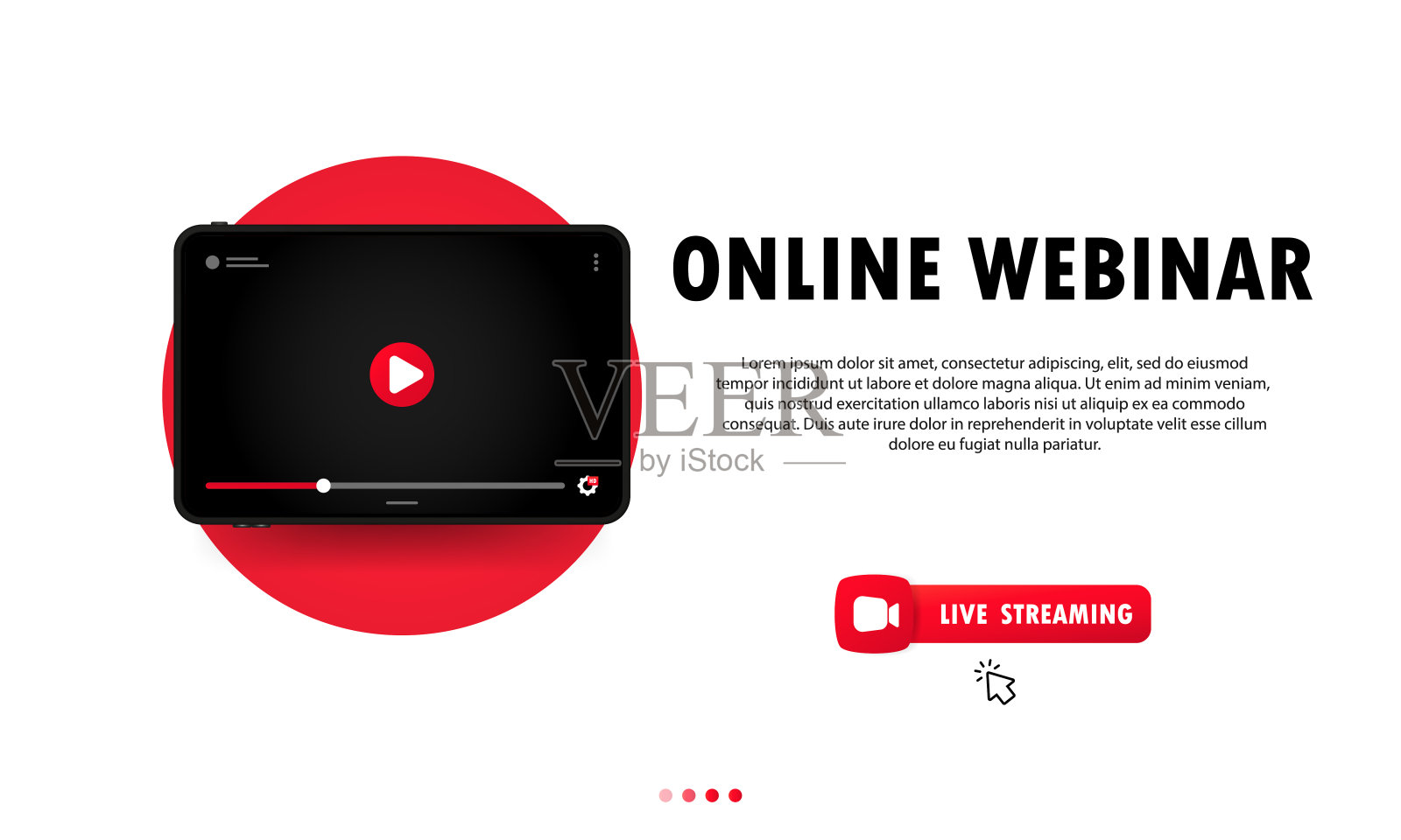 观看平板电脑插图在线研讨会。在线课程,讲座,培训,课程。在家学习。孤立背景上的矢量。每股收益10插画图片素材