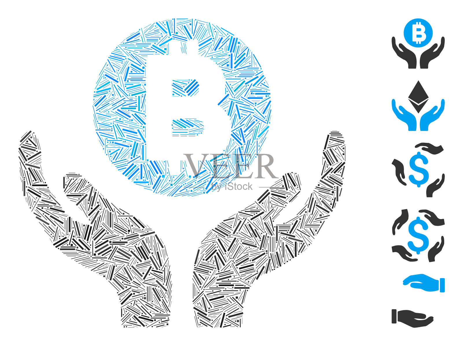 Line Mosaic比特币支持双手图标插画图片素材