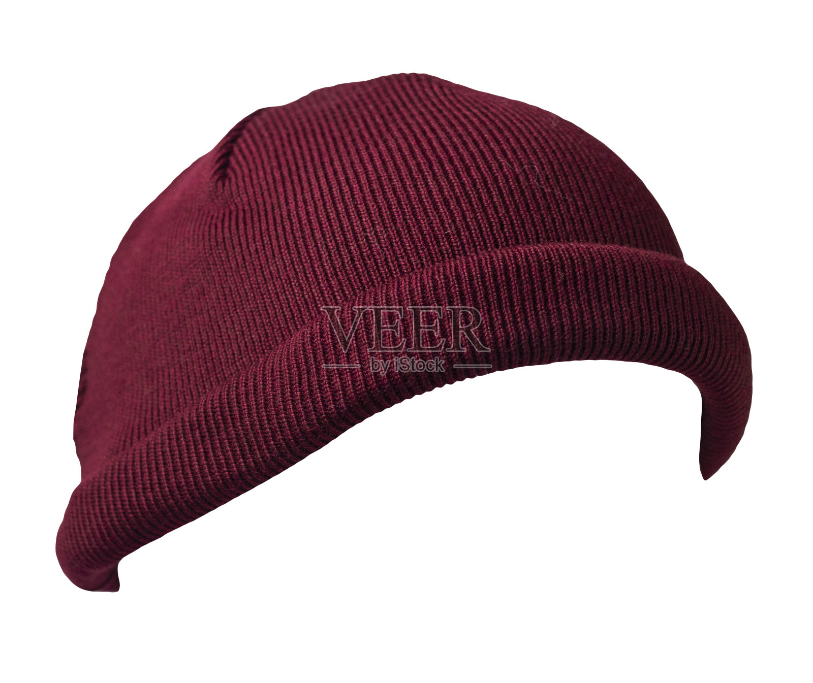 Docker编织的勃艮第帽子孤立的白色背景。时尚的说唱歌手的帽子。帽子的渔夫照片摄影图片