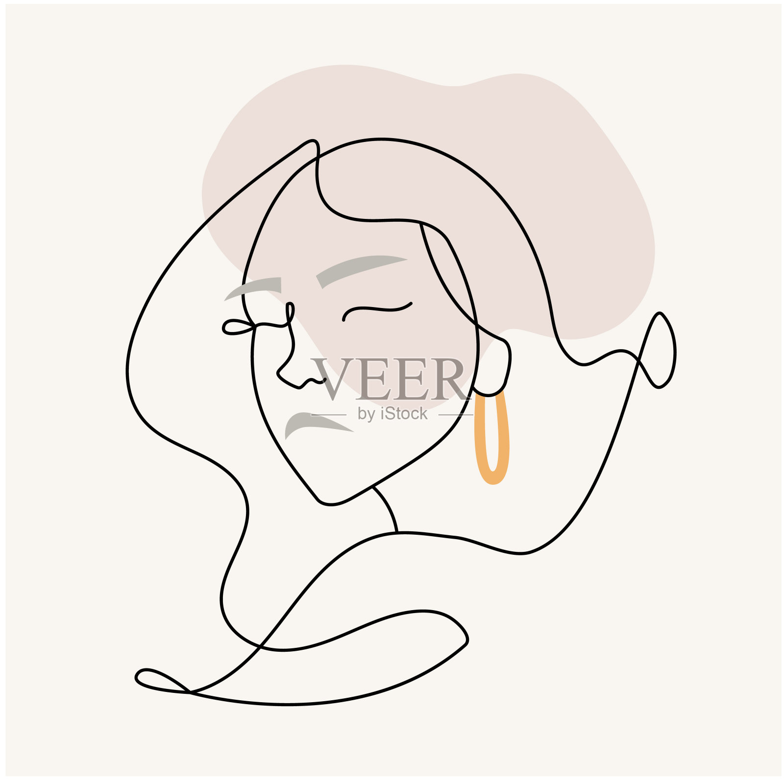 现代抽象脸。线性风格的女孩剪影。柔和的颜色。极简主义风格的时尚海报。轮廓。矢量孤立的潮流插图与抽象的背景插画图片素材