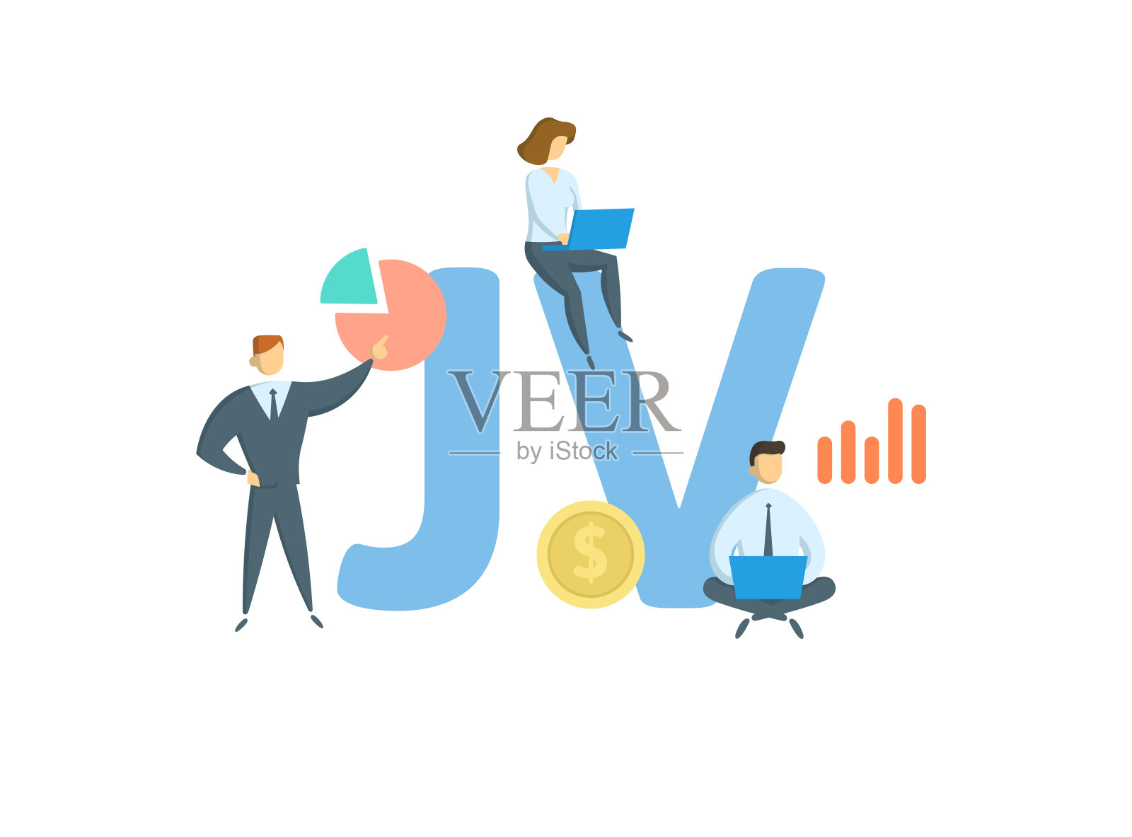 合资企业,合资企业。概念与关键字,人和图标。平面向量插图。孤立在白色的。插画图片素材