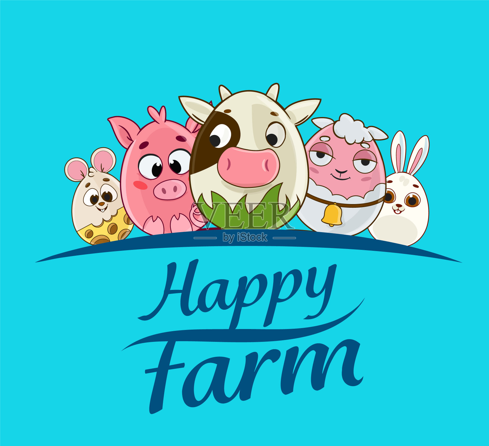 一套卡通农场动物插画图片素材