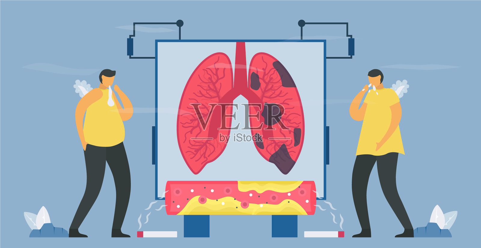 吸烟可引起慢性阻塞性肺疾病插画图片素材