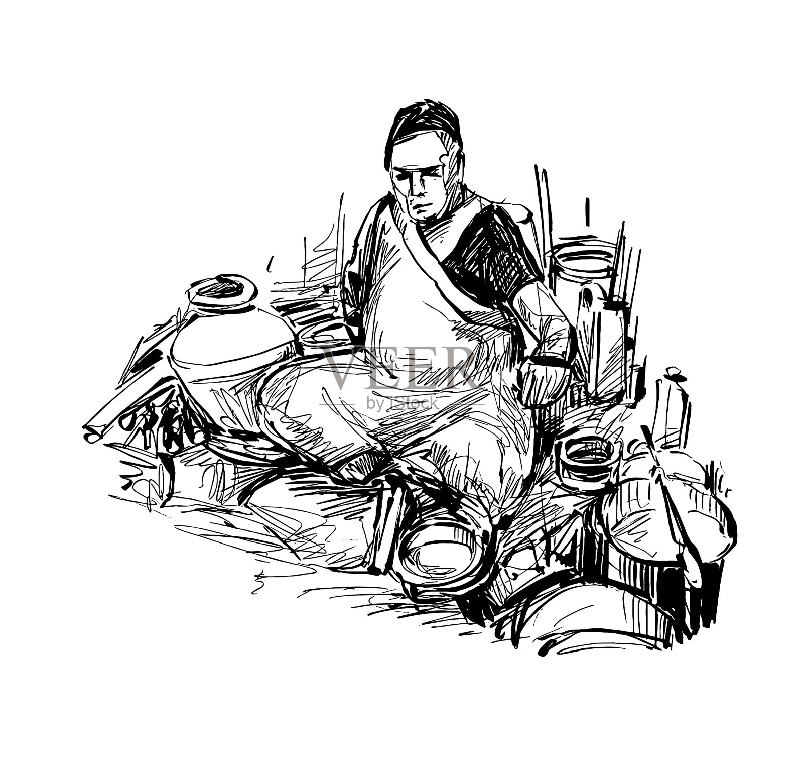 在印度画街头炊具插画图片素材